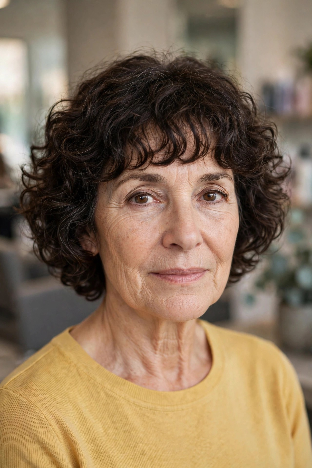 Curly Bangs With a Curly Bob on a woman over 50
