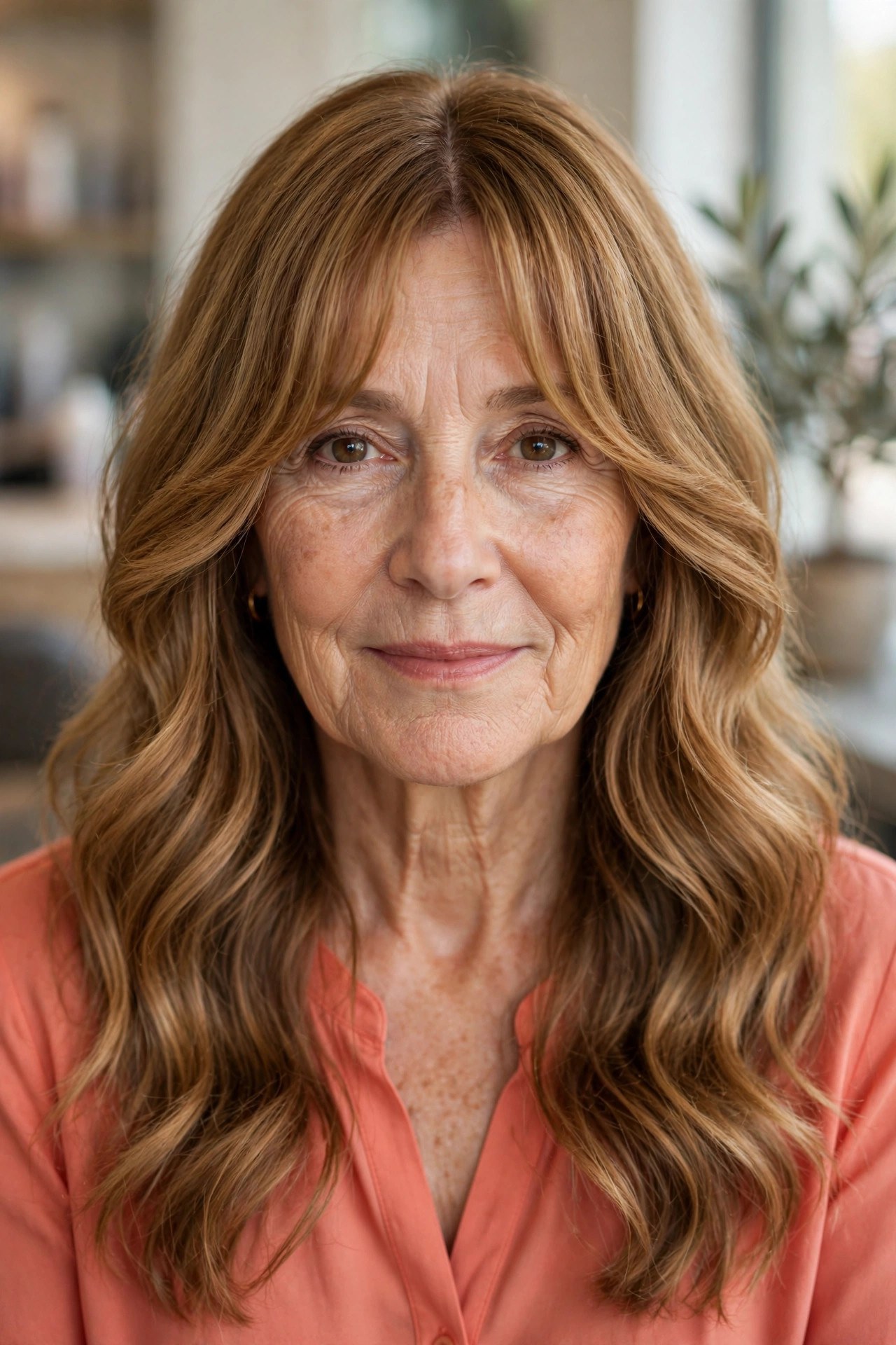 Long Curtain Bangs With Soft Waves on a woman over 50