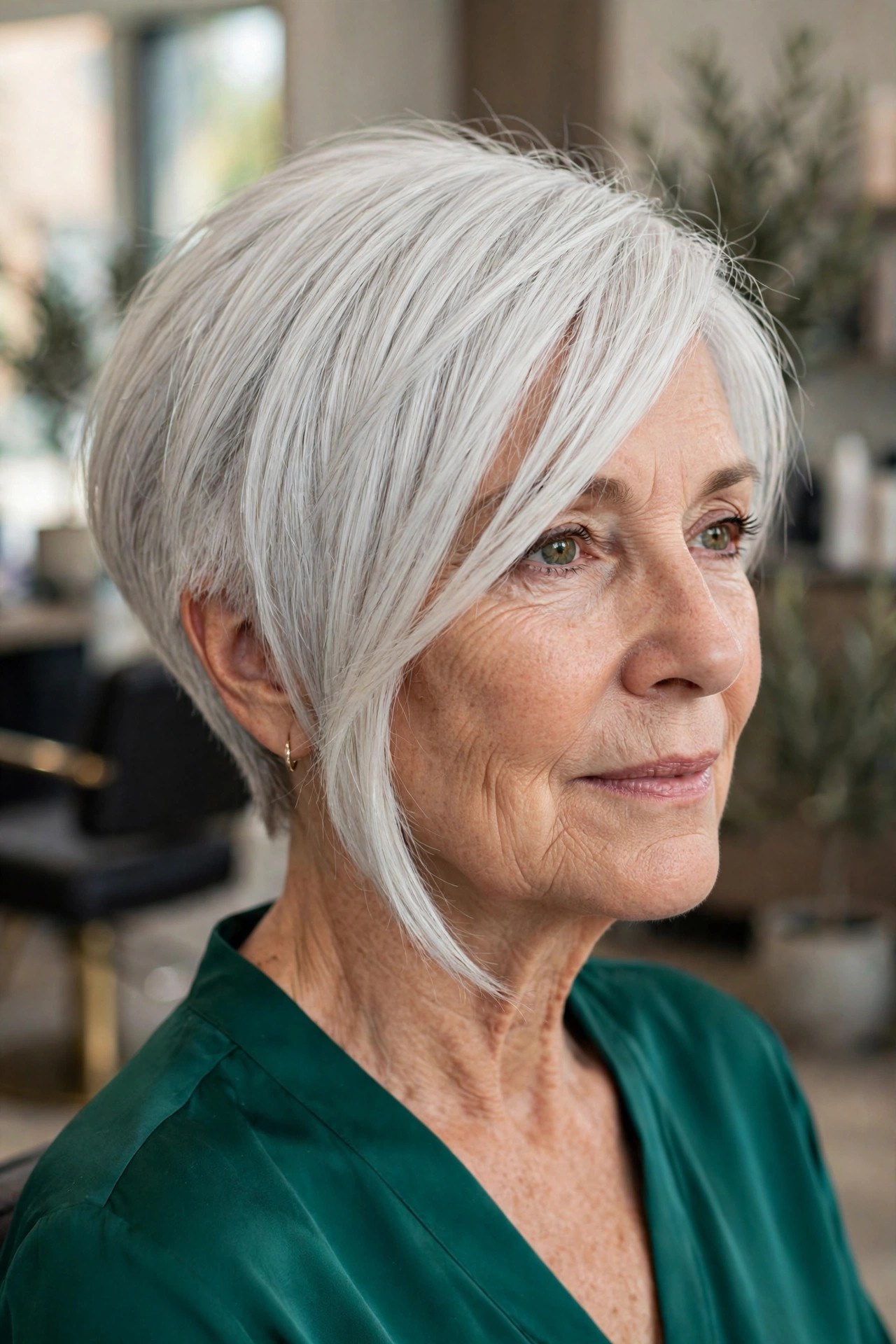 Asymmetric Bangs With an Angled Bob on a woman over 50