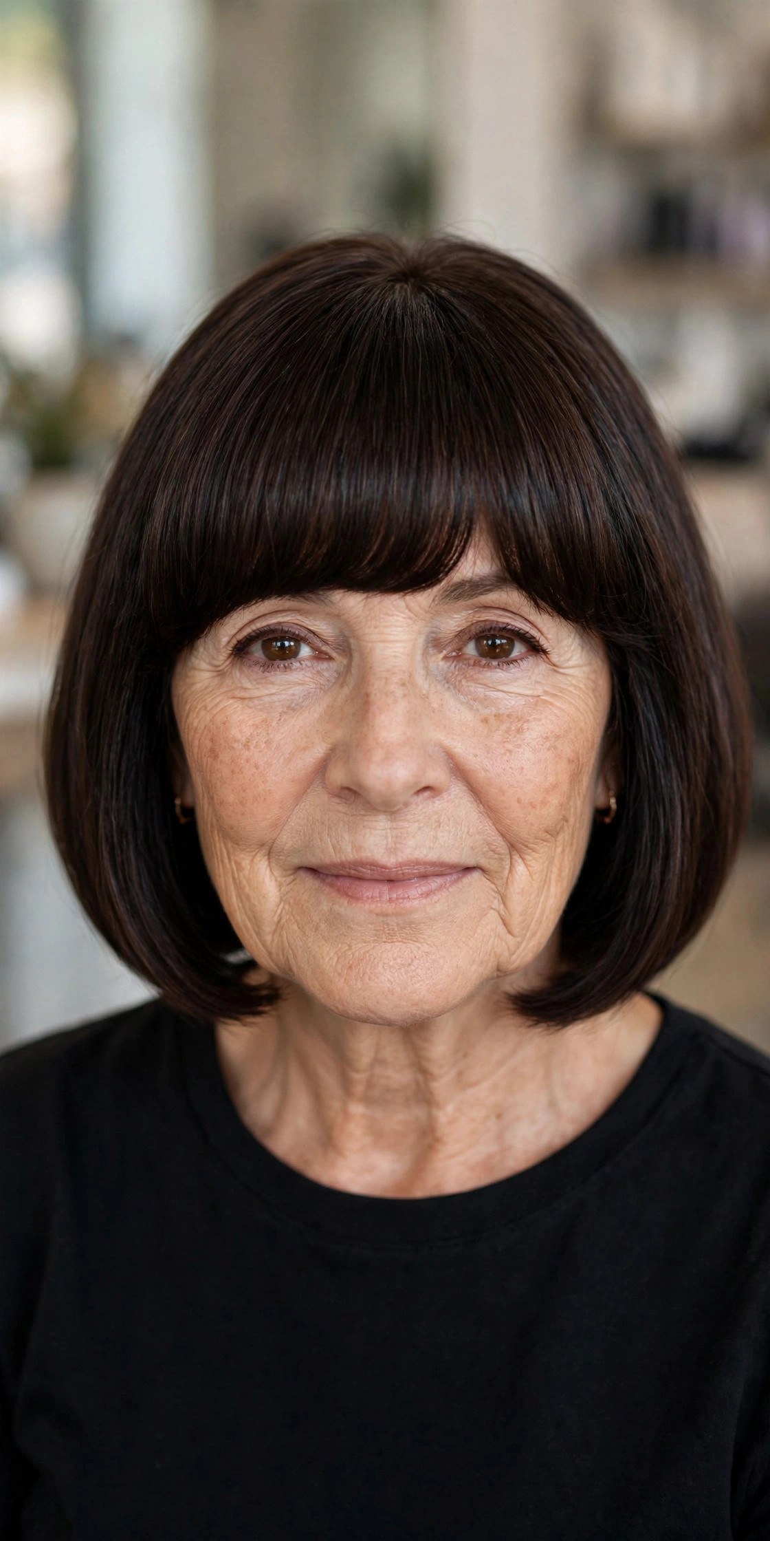Arched Bangs With a Chin-Length Bob on a woman over 50