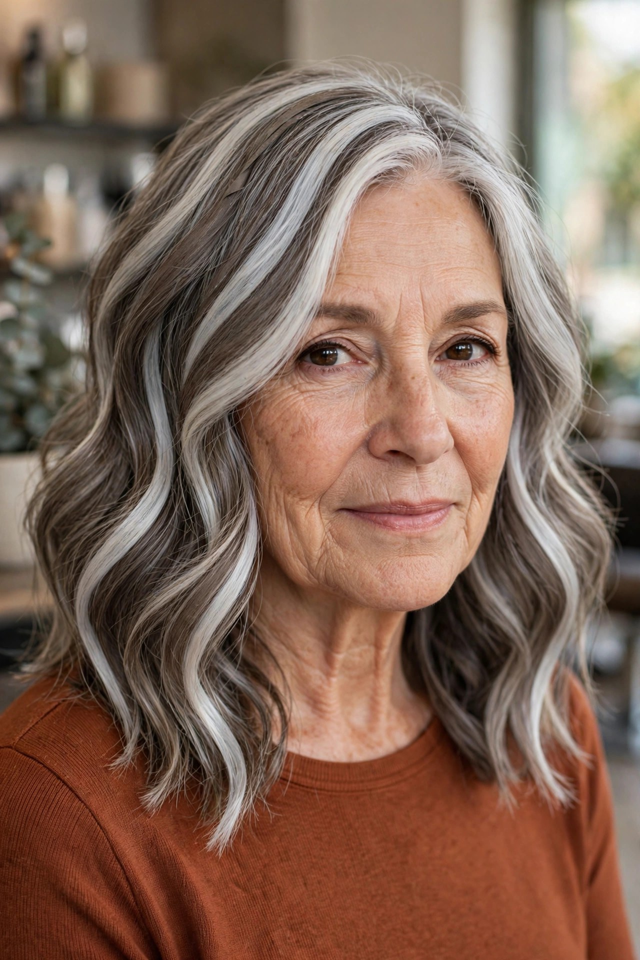 Dimensional ribbons on a wavy lob - woman over 50