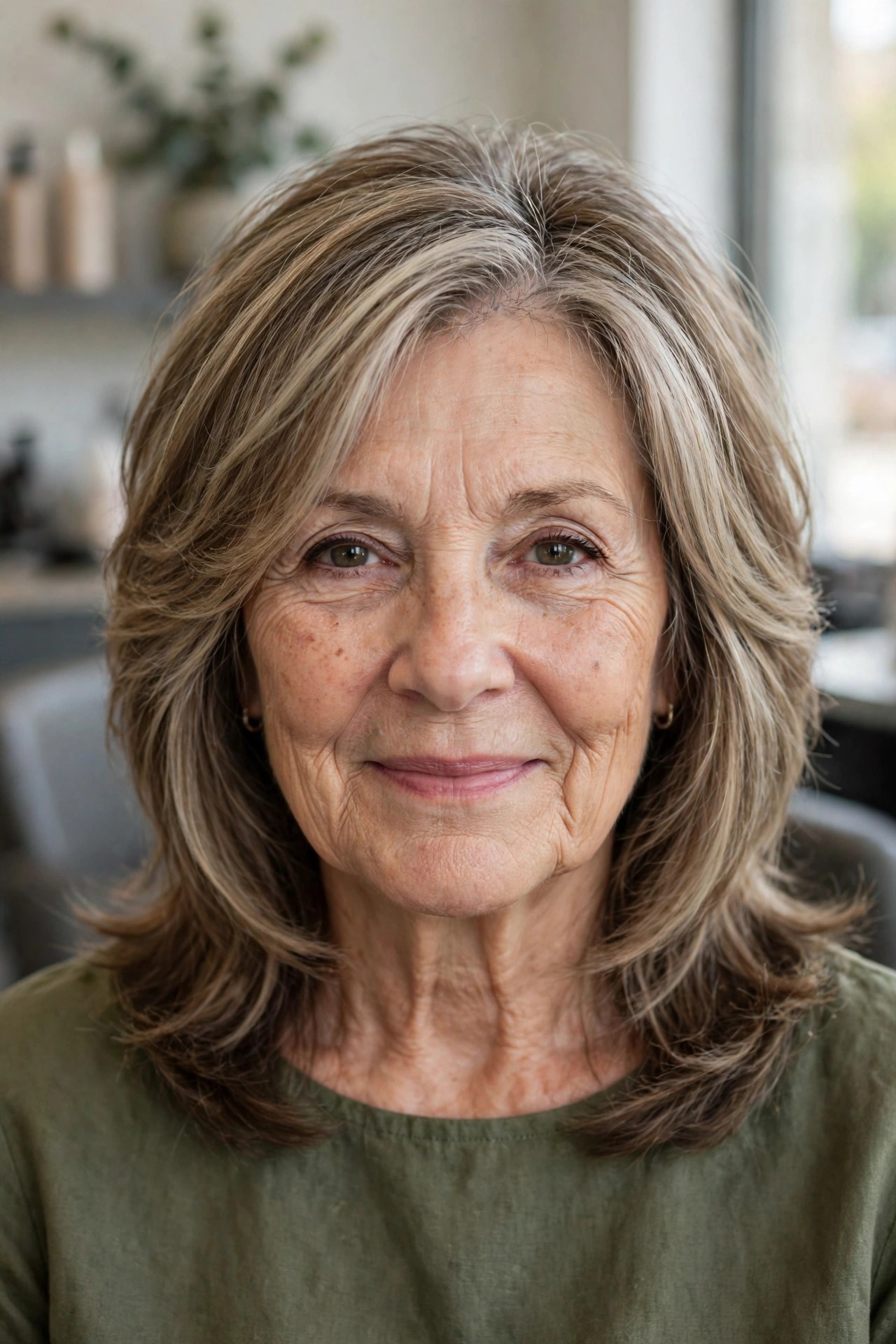 Mushroom blonde highlights over a graying base - woman over 50