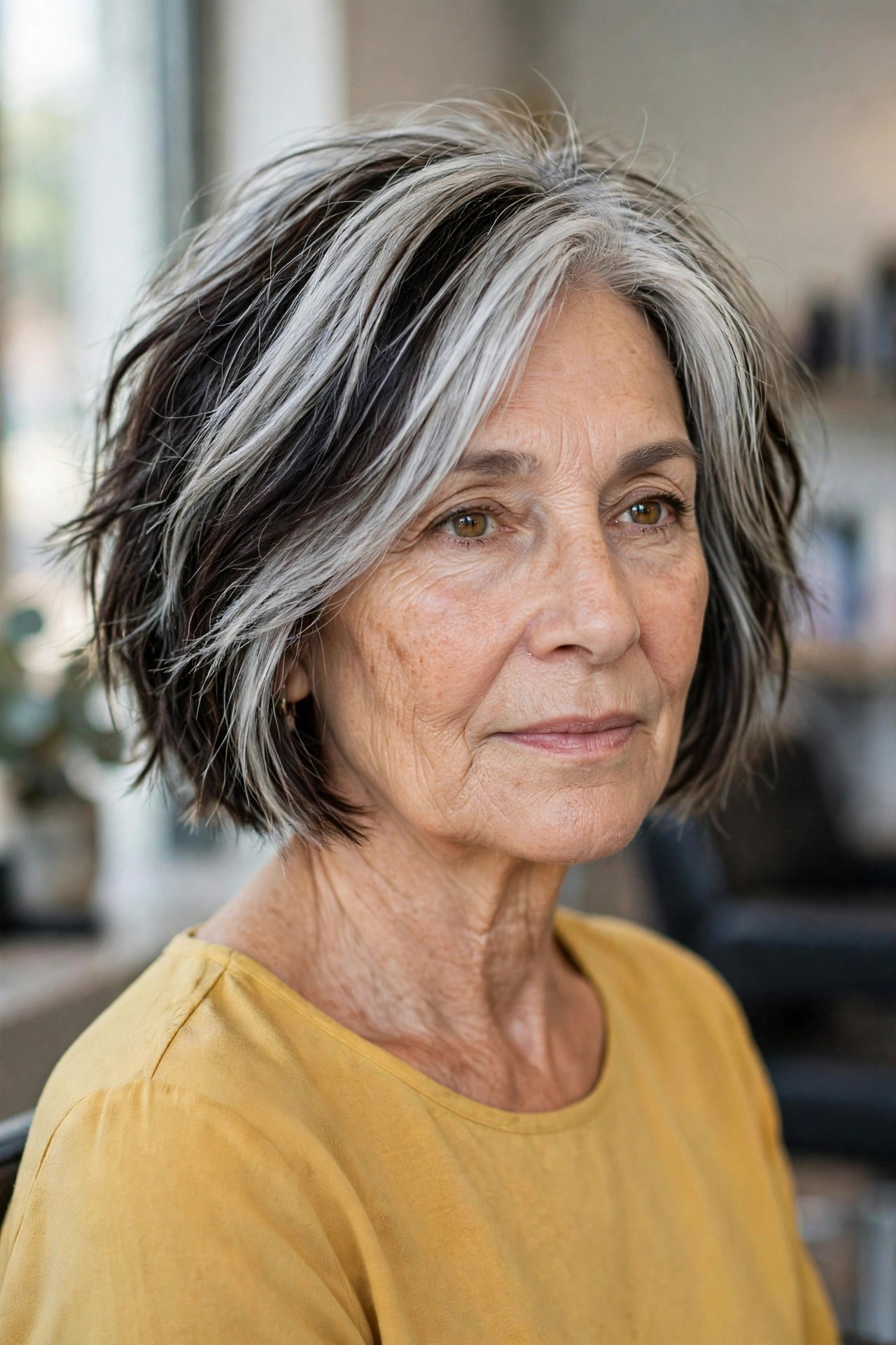 Two-tone highlights and lowlights on a textured bob - woman over 50