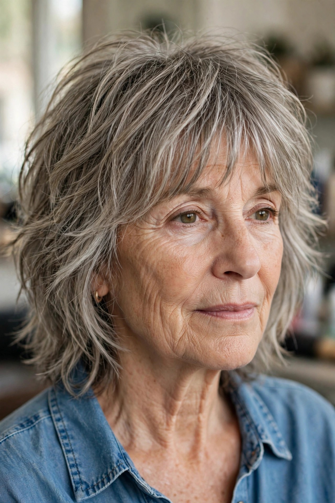 Lived-in highlights on a graying shag - woman over 50