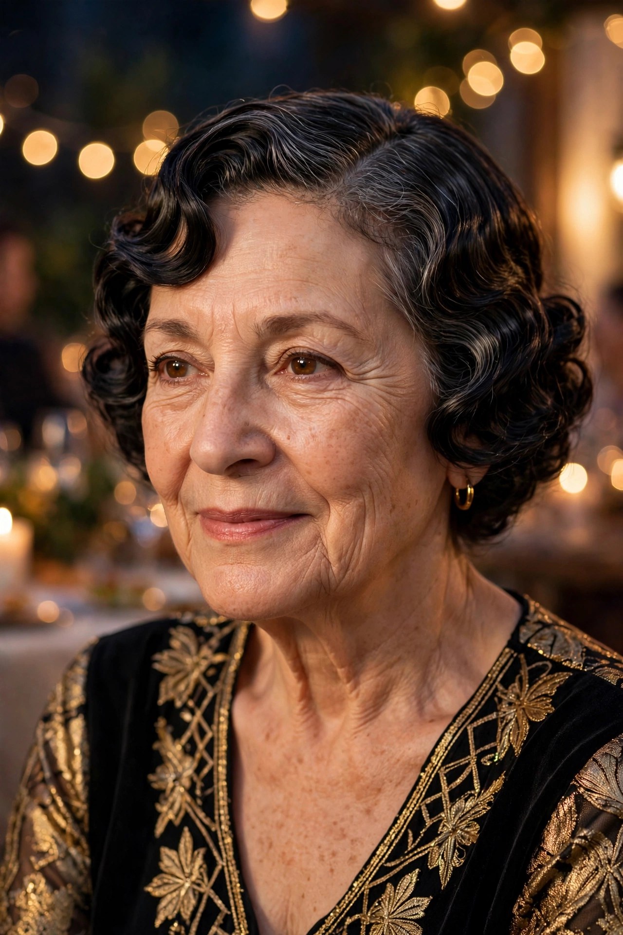 Glossy vintage finger waves on short hair on a woman over 50