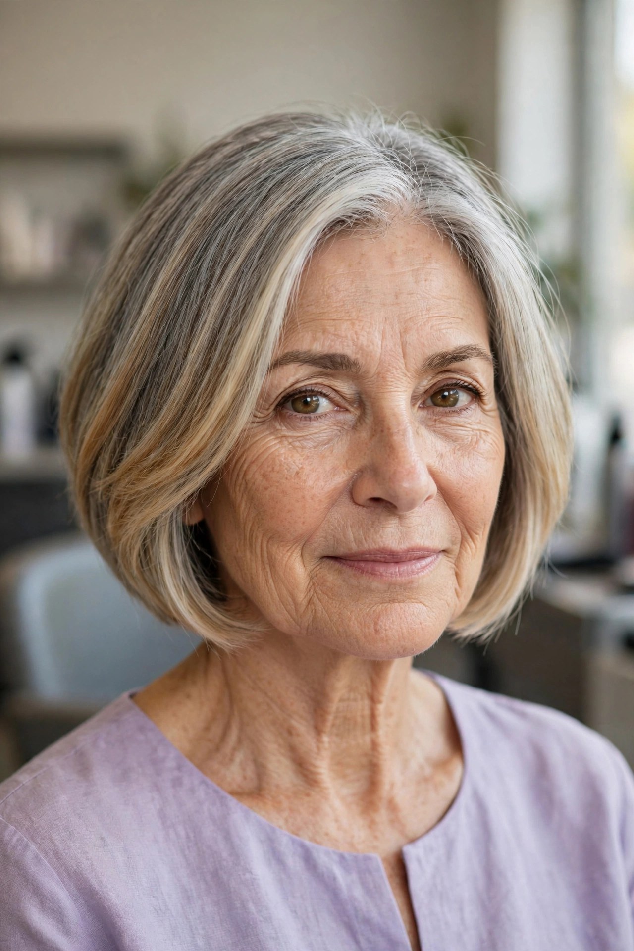 The Graduated Bob for the Mid-Transition Months - gray hair transition hairstyle for a woman over 50