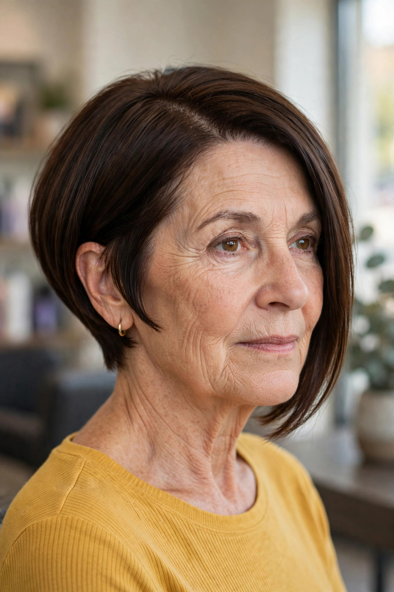 Asymmetrical Inverted Bob - inverted bob hairstyle for a woman over 50