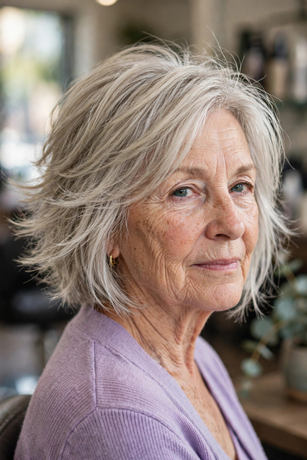 Inverted Bob with Wispy Feathered Layers - inverted bob hairstyle for a woman over 50