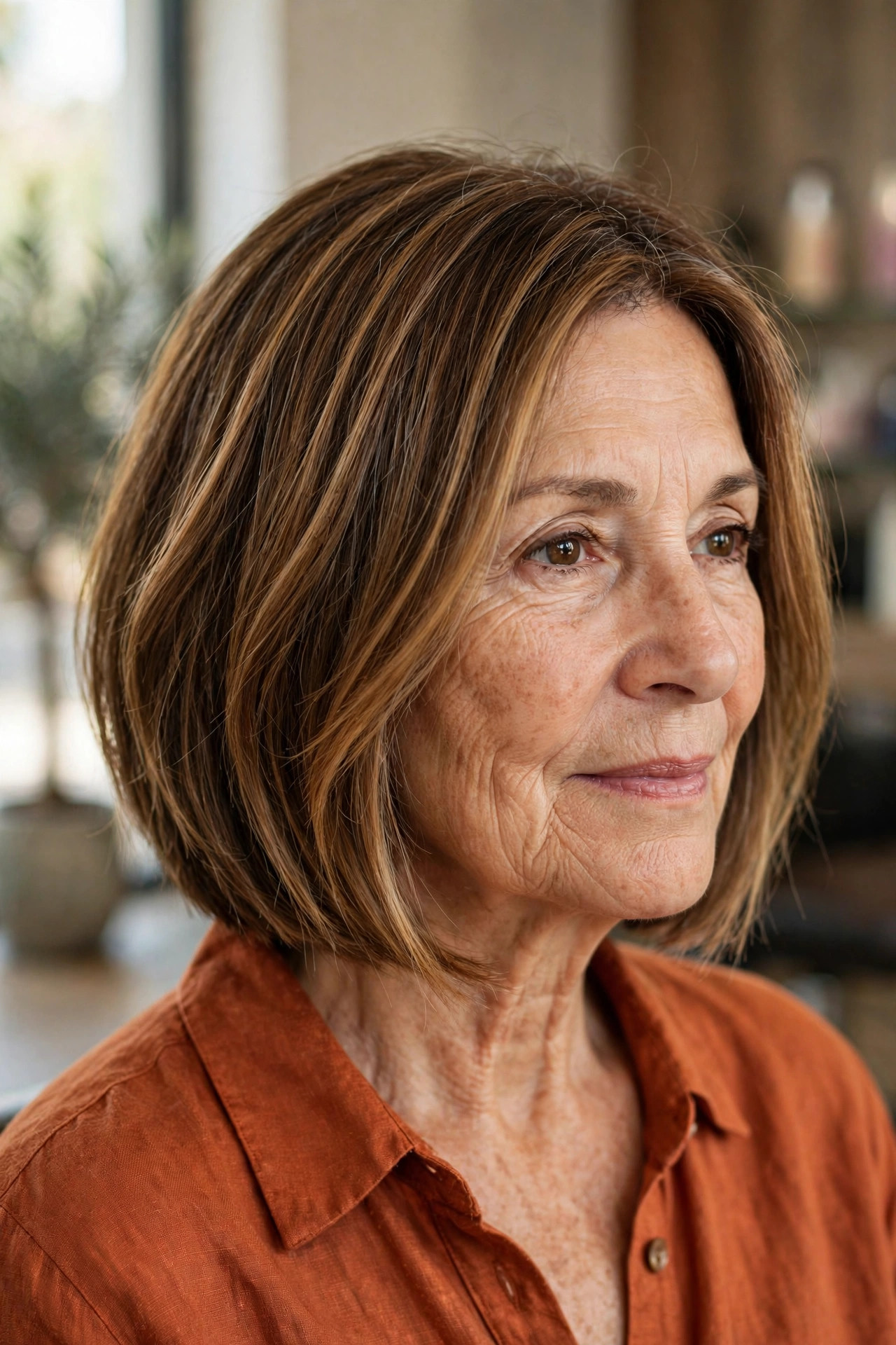 Inverted Bob with Balayage Highlights - inverted bob hairstyle for a woman over 50