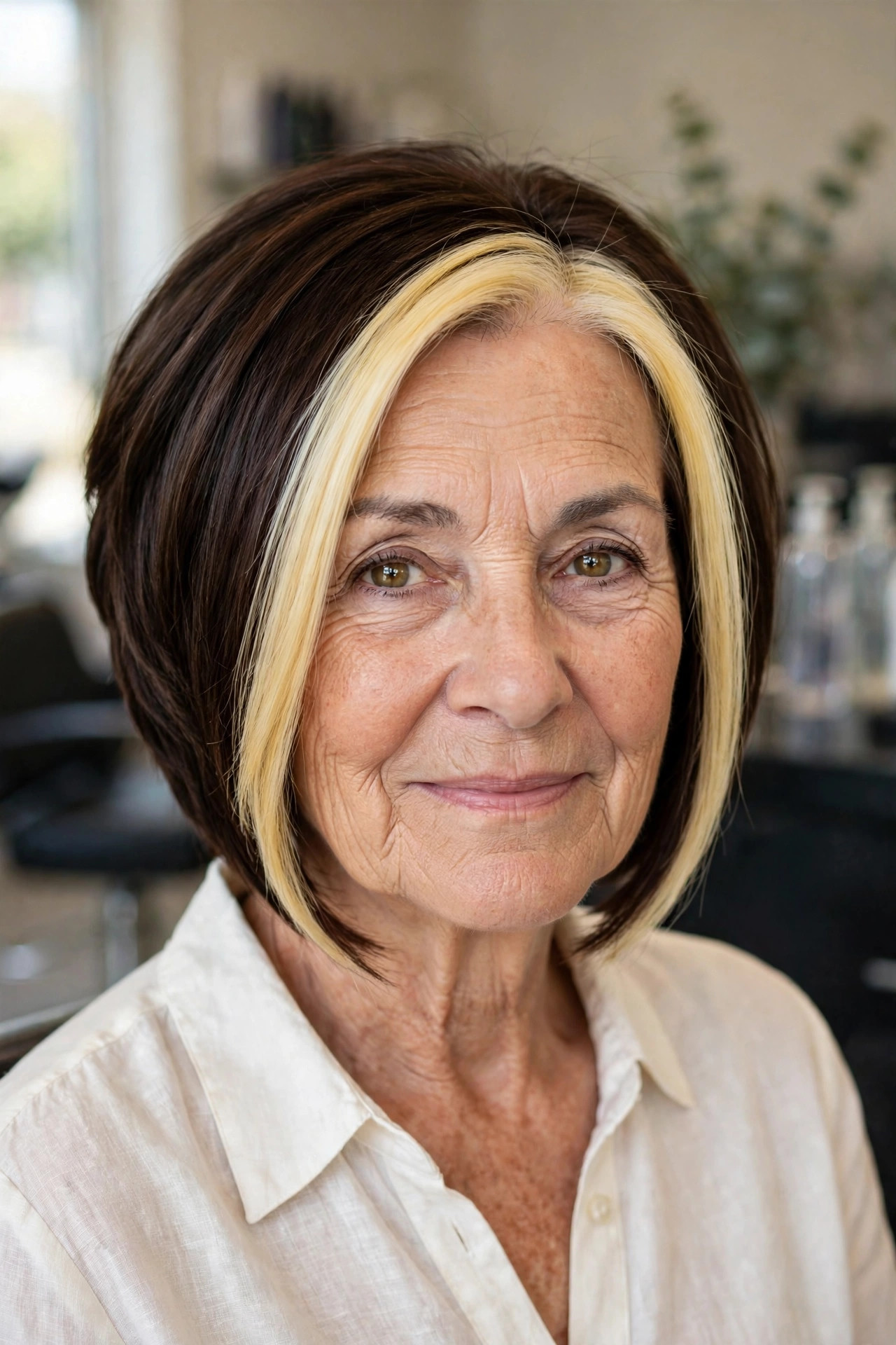 Inverted Bob with Money-Piece Highlights - inverted bob hairstyle for a woman over 50