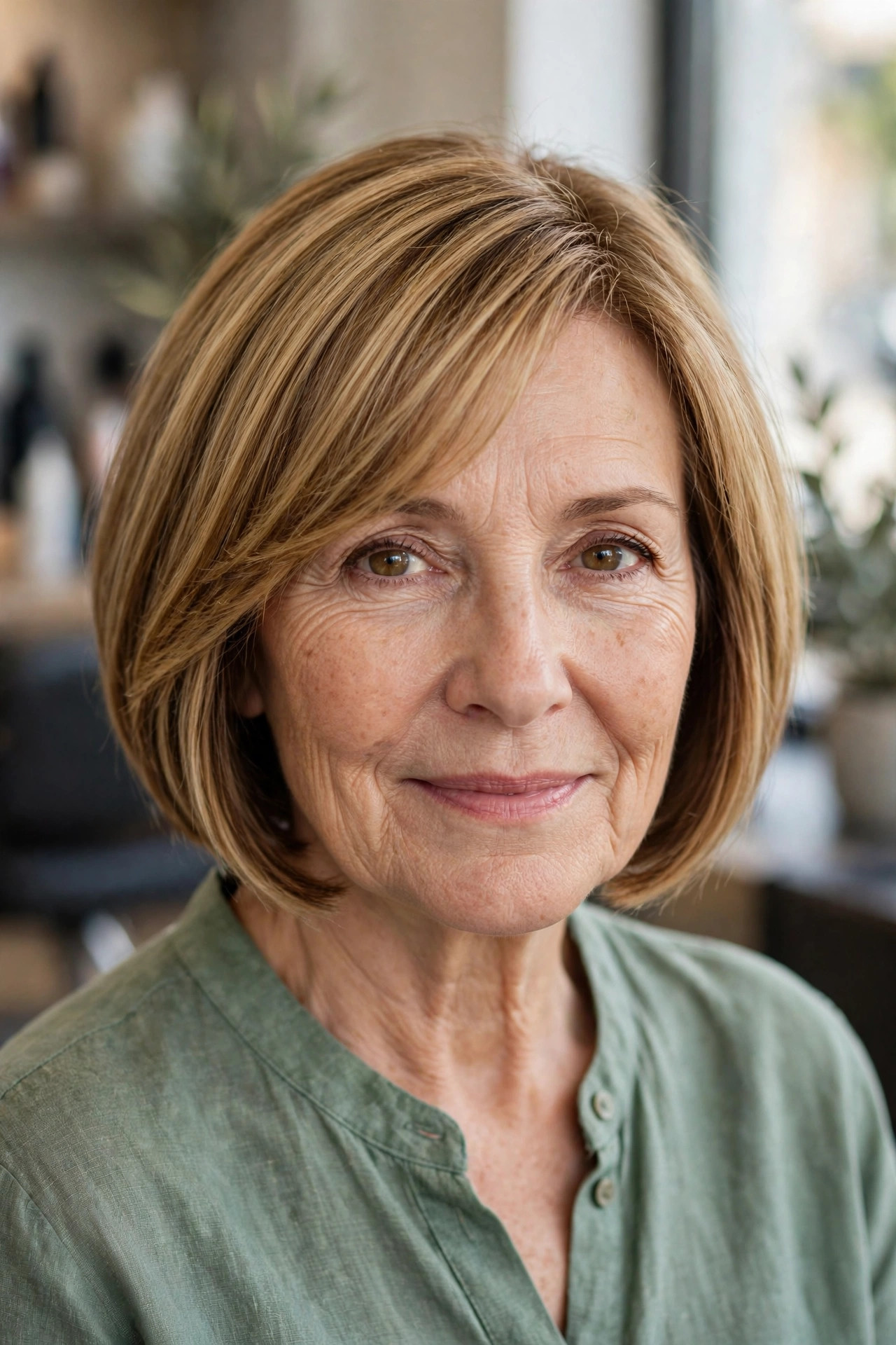 Inverted Bob with Side-Swept Bangs - inverted bob hairstyle for a woman over 50