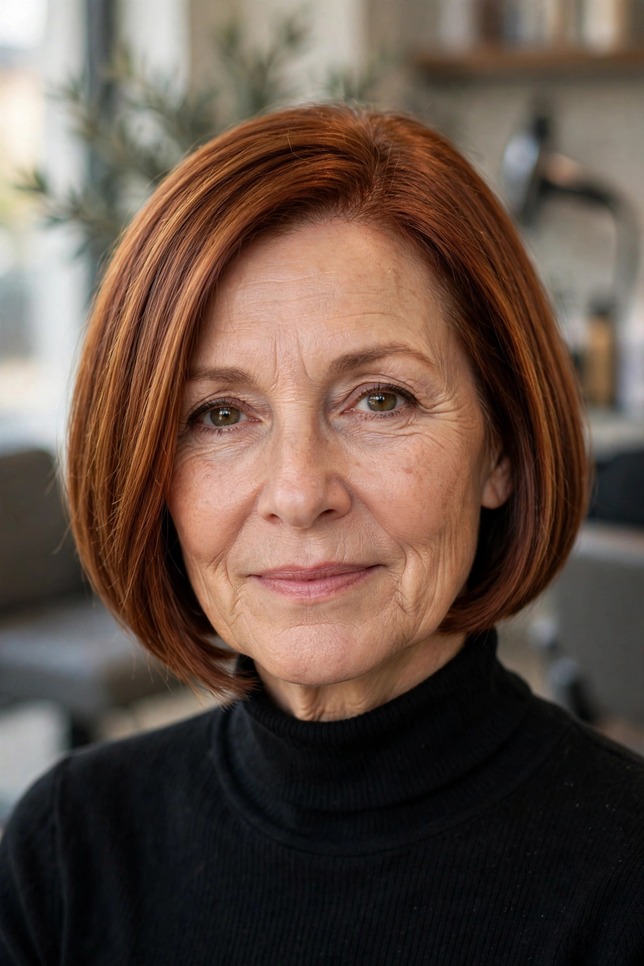 Chin-Length Inverted Bob - inverted bob hairstyle for a woman over 50