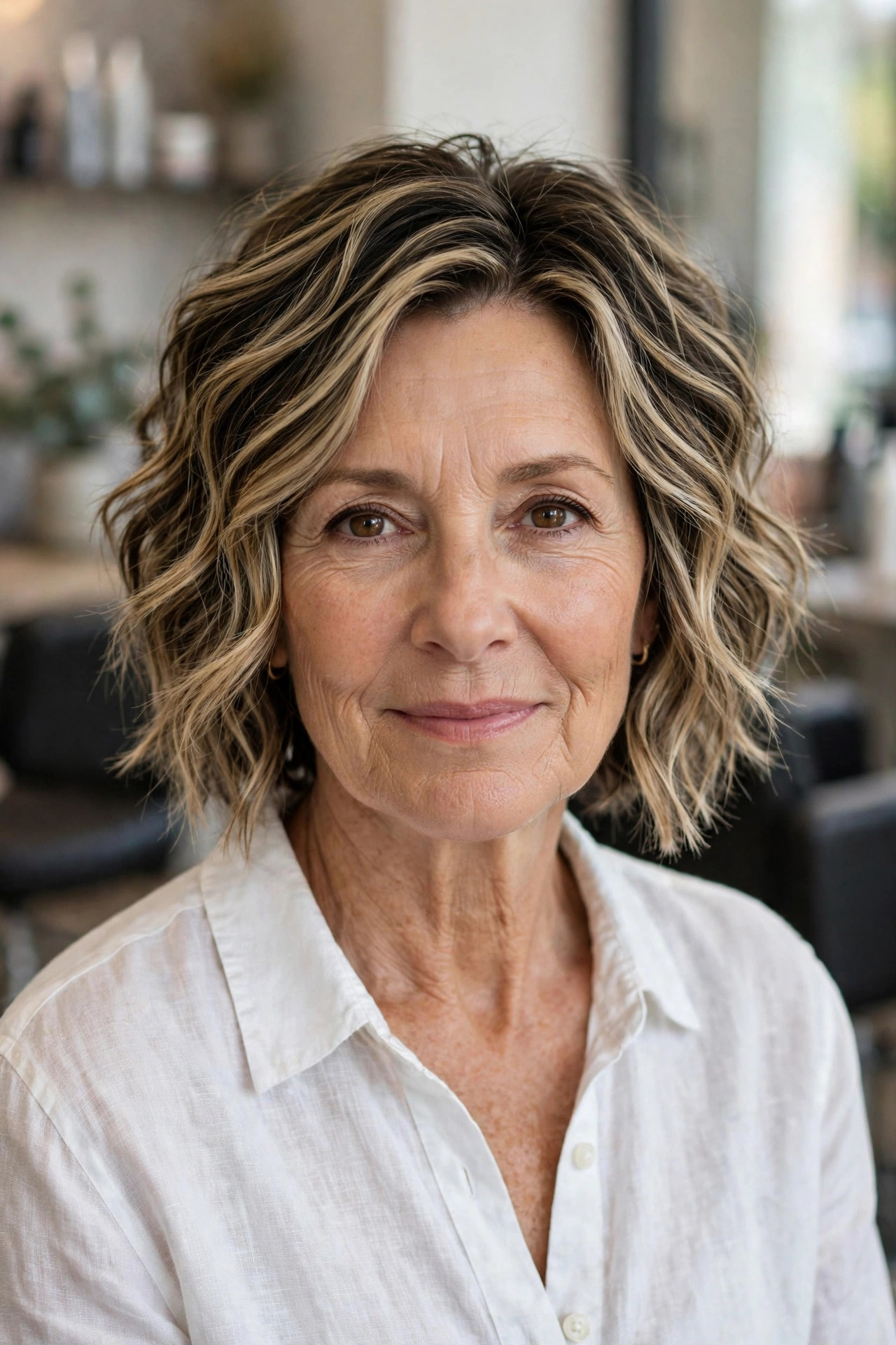Wavy Textured Inverted Bob - inverted bob hairstyle for a woman over 50
