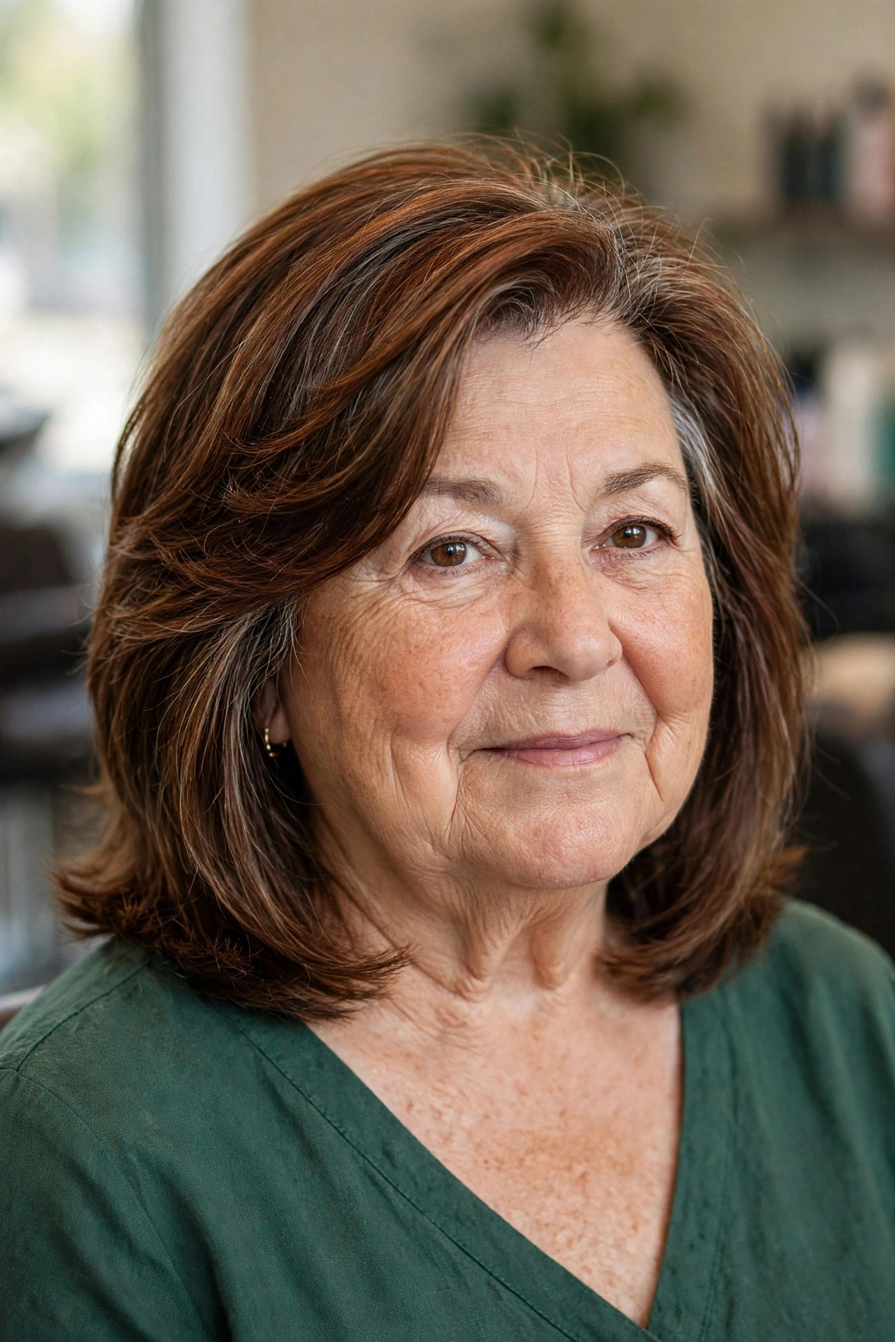 Collarbone Layered Lob with a Side Part - layered bob for round face woman over 60