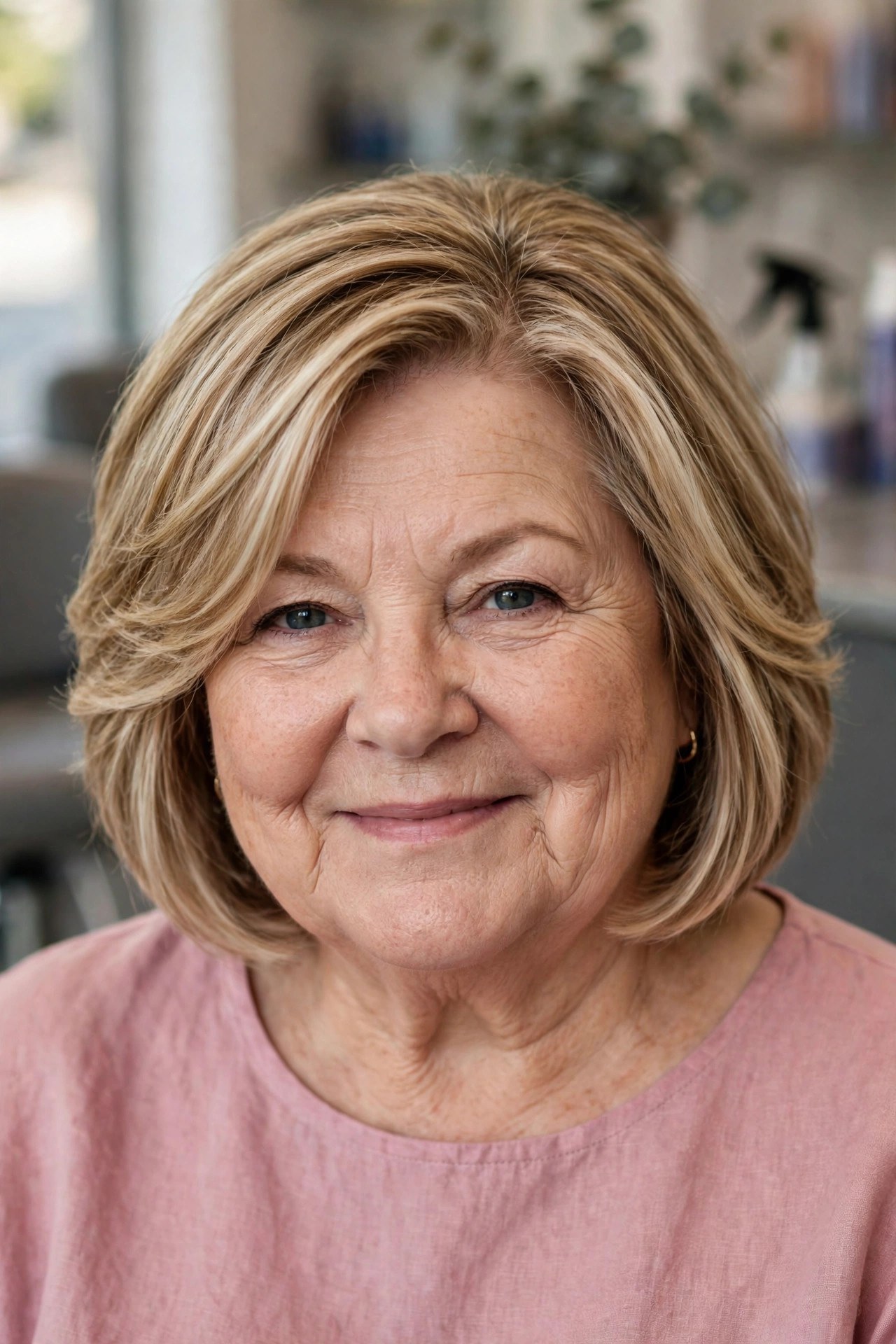 Layered Bob with Face-Framing Highlights - layered bob for round face woman over 60