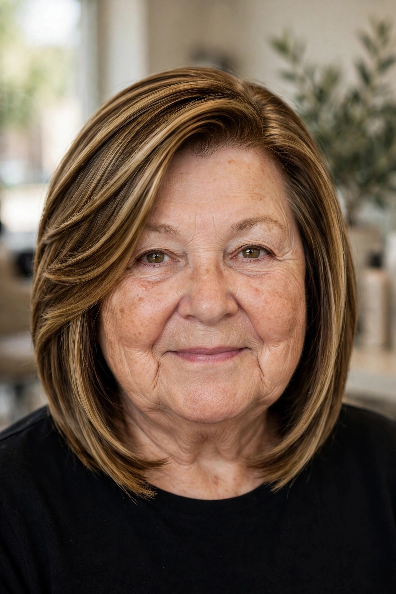 Sleek Layered Bob with Angled Fronts - layered bob for round face woman over 60