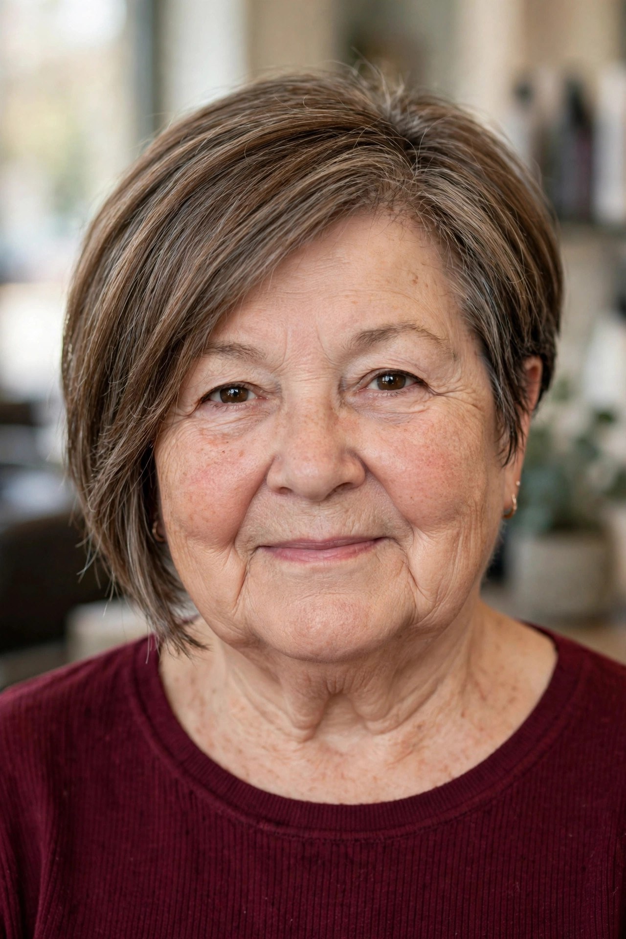 Asymmetrical Layered Bob with One Longer Side - layered bob for round face woman over 60