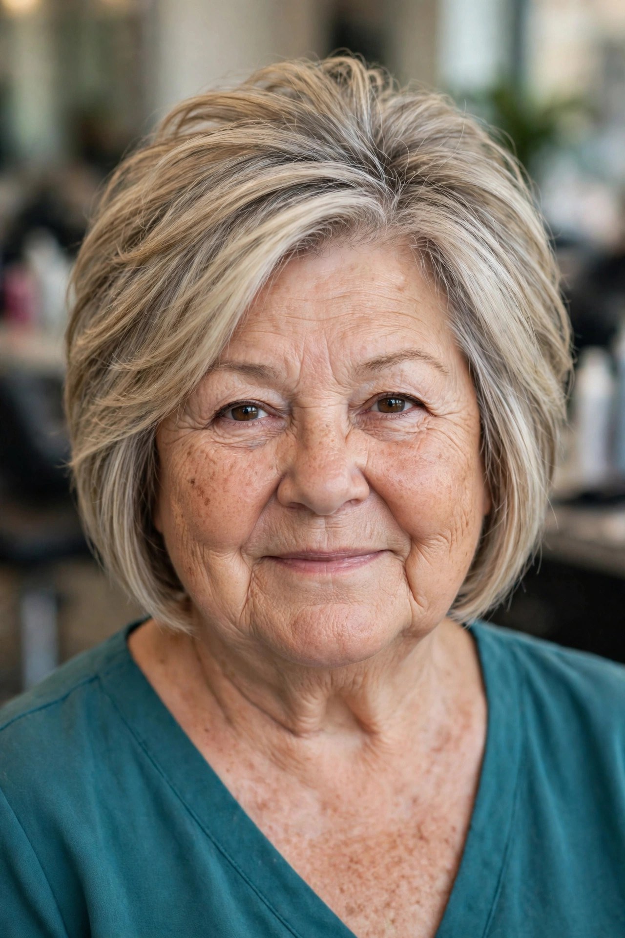 A-Line Layered Bob with Lifted Crown Layers - layered bob for round face woman over 60