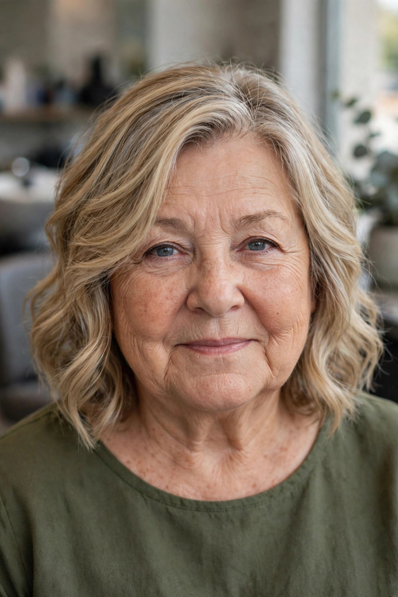 Wavy Layered Bob with Vertical Layers - layered bob for round face woman over 60