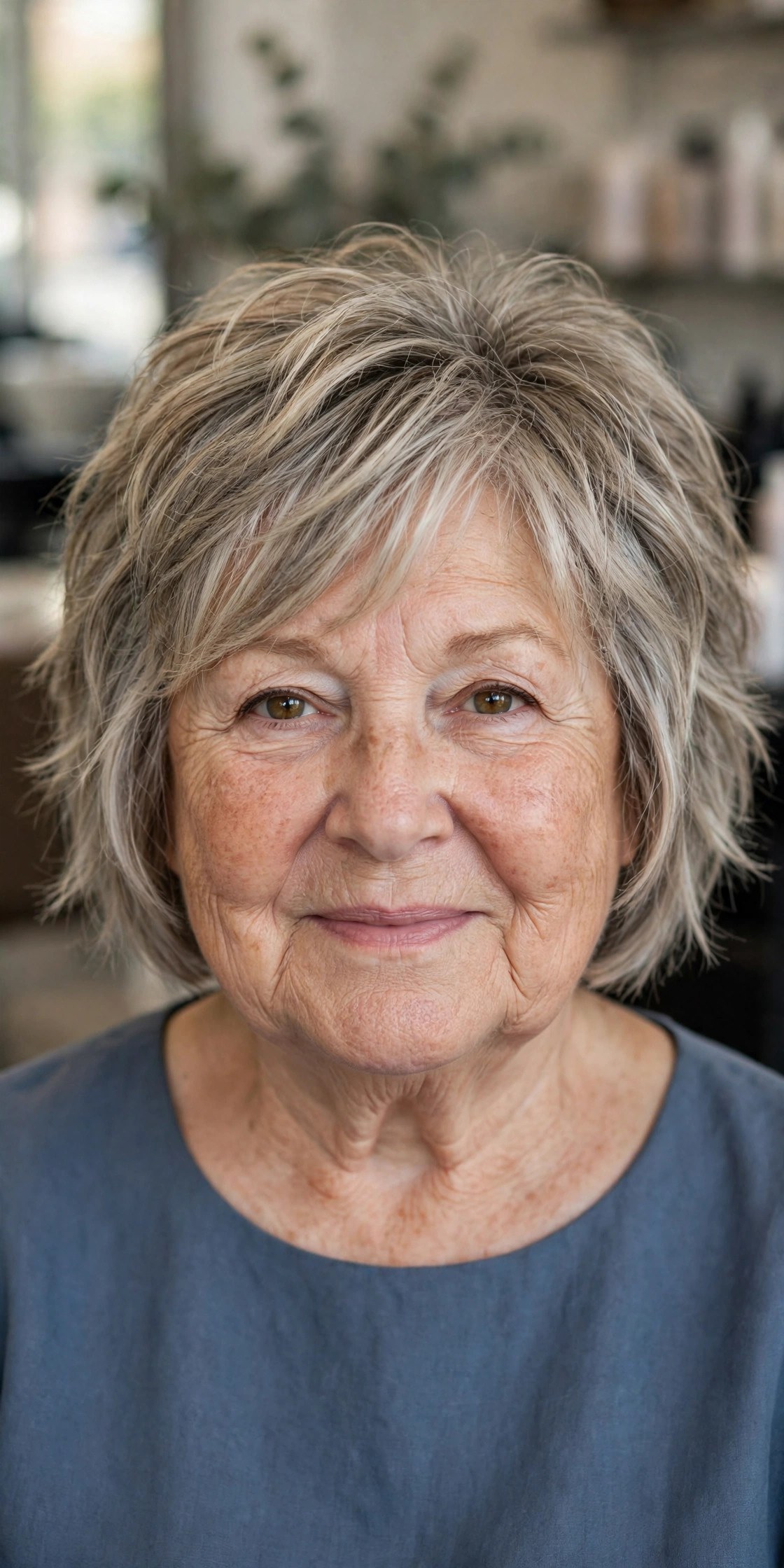 Choppy Layered Bob with Point-Cut Ends - layered bob for round face woman over 60