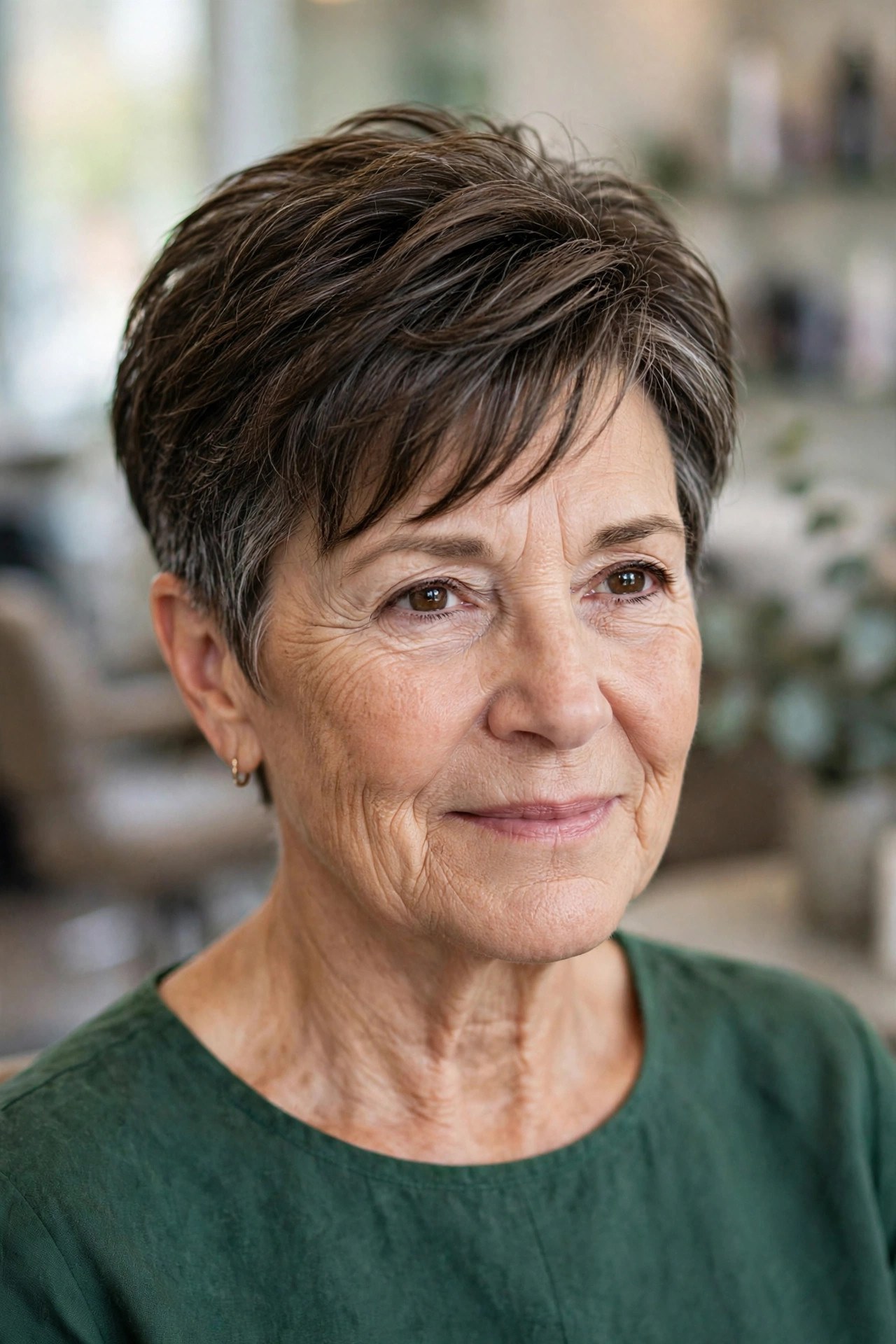 Layered crop with tapered nape on a woman over 50