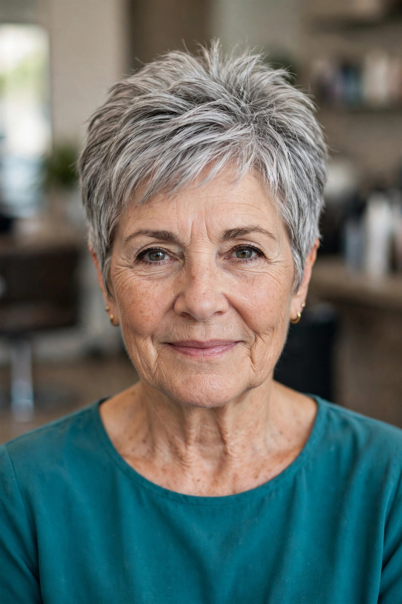 Crown-Layer Pixie with a Lifted Top - layered haircut with crown lift on a woman over 60