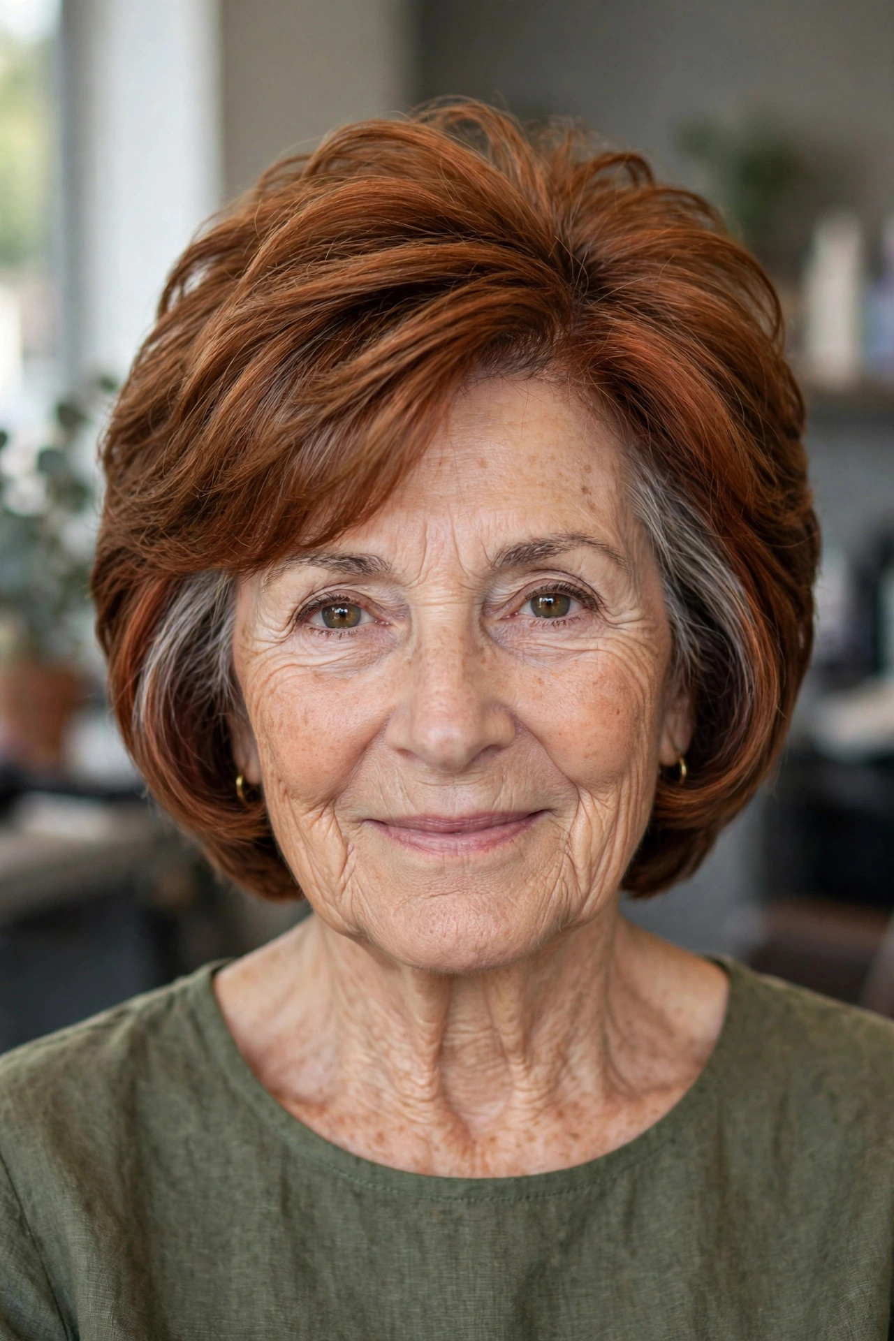 Rounded Bob with a Layered, Stacked Back - layered haircut with crown lift on a woman over 60