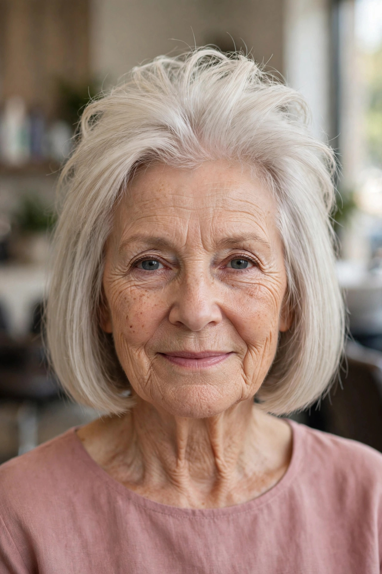 Fine-Hair Bob with Crown-Only Layers - layered haircut with crown lift on a woman over 60