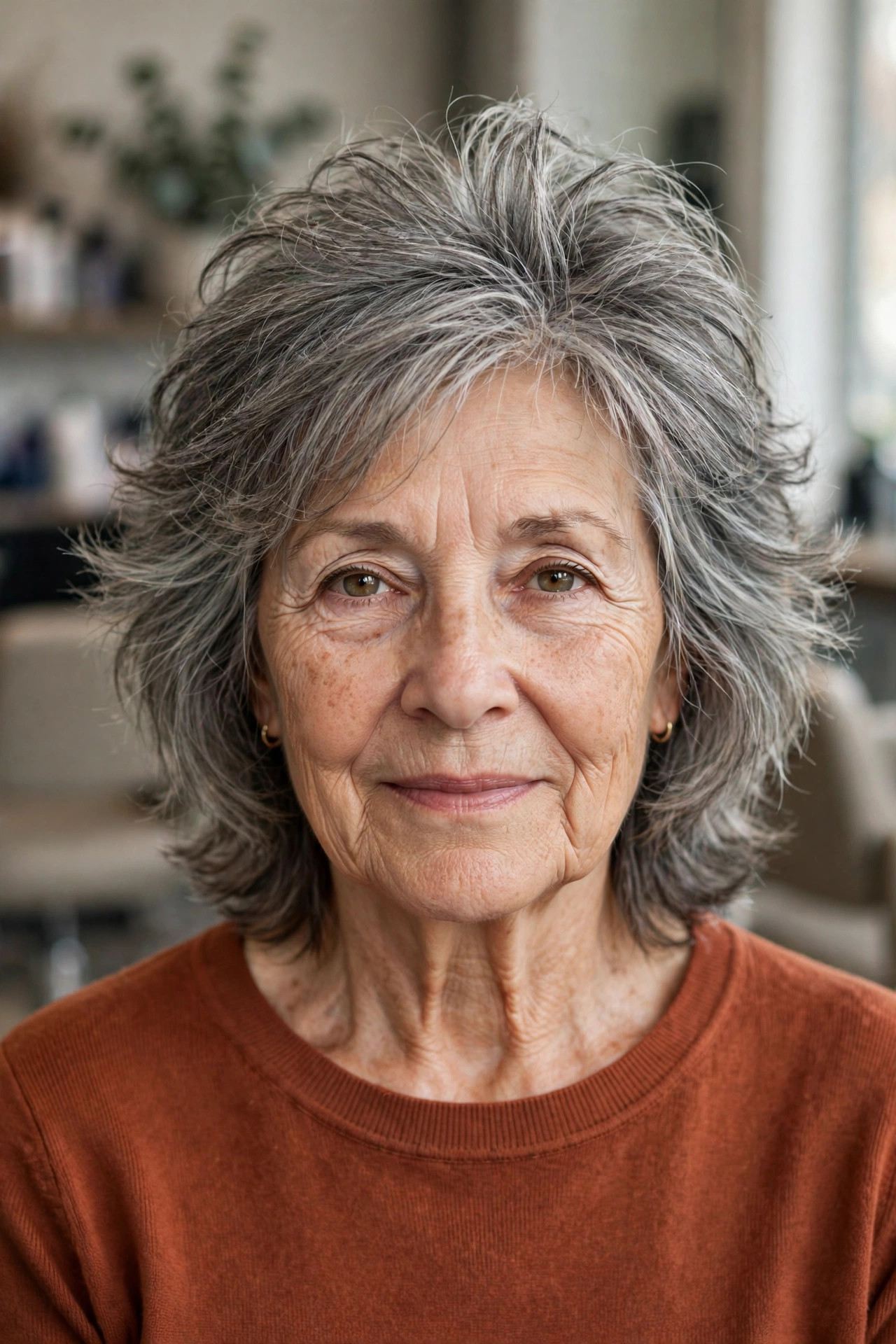 Feathered Shag with Crown-First Layers - layered haircut with crown lift on a woman over 60