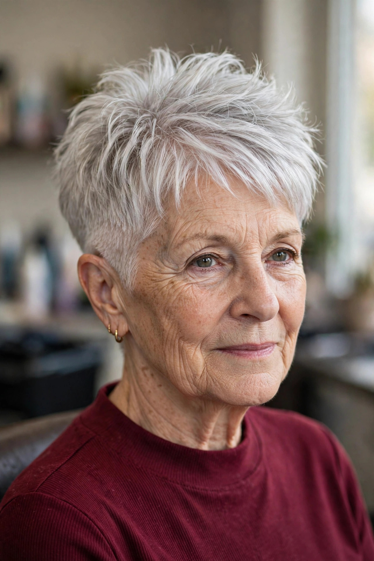 Choppy Layered Crop with a Tapered Nape - layered haircut with crown lift on a woman over 60