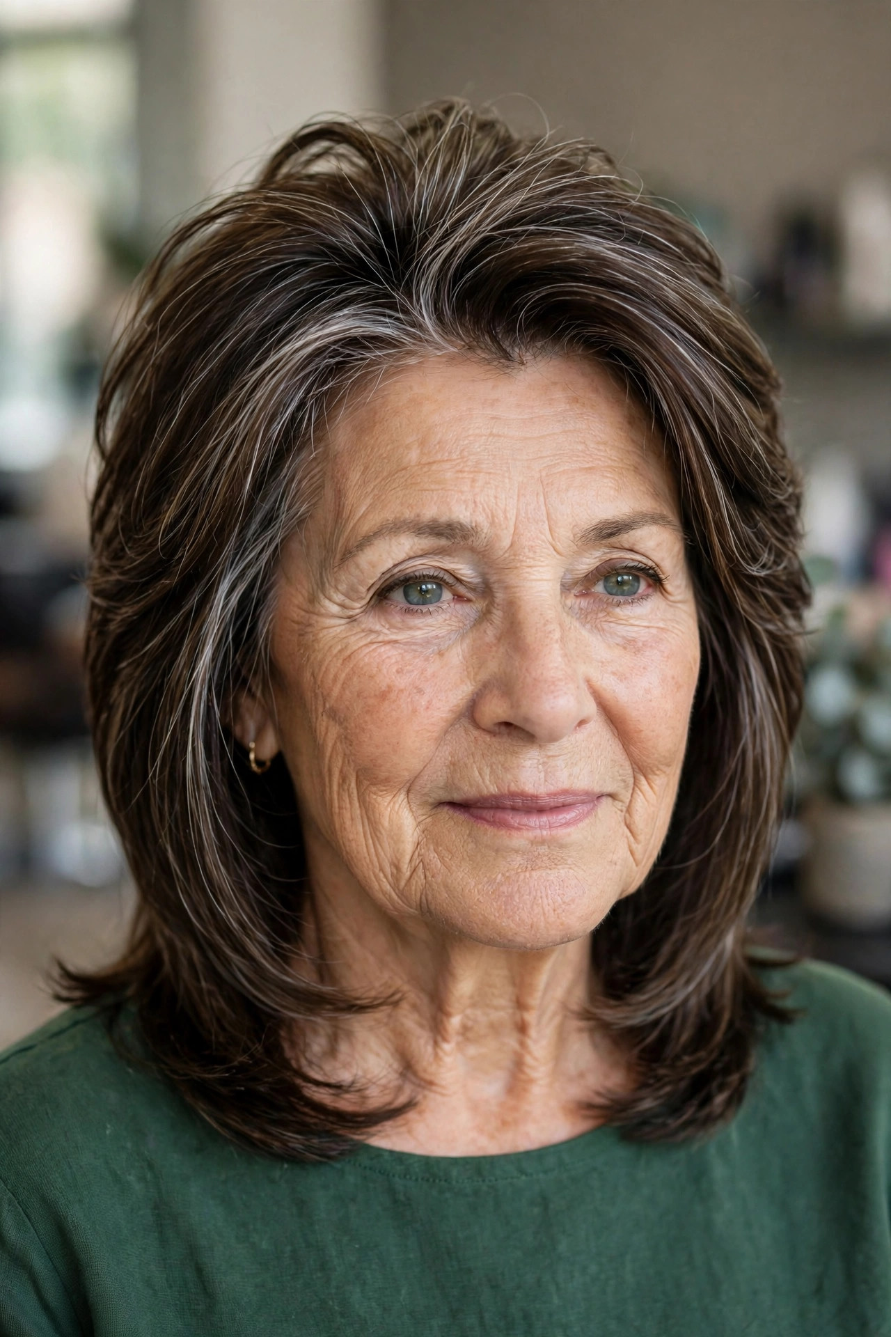Collarbone Cut with U-Shaped Layers - layered haircut with crown lift on a woman over 60