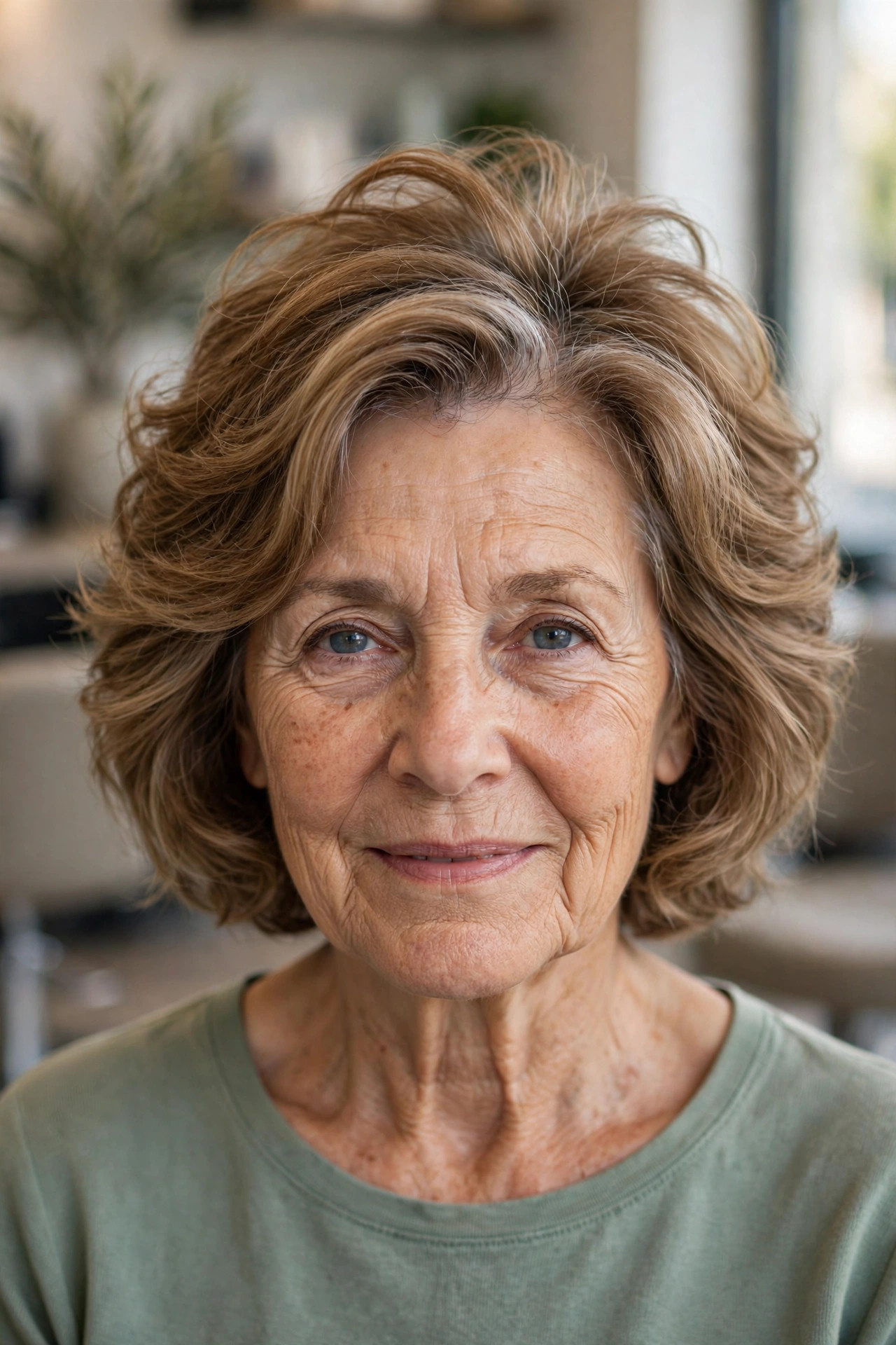 Wavy Bob with Invisible Internal Layers - layered haircut with crown lift on a woman over 60