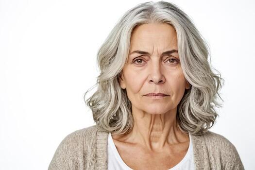 Shoulder-Length Wavy Layers in Silver — layered haircut that slims a round face on a woman over 70