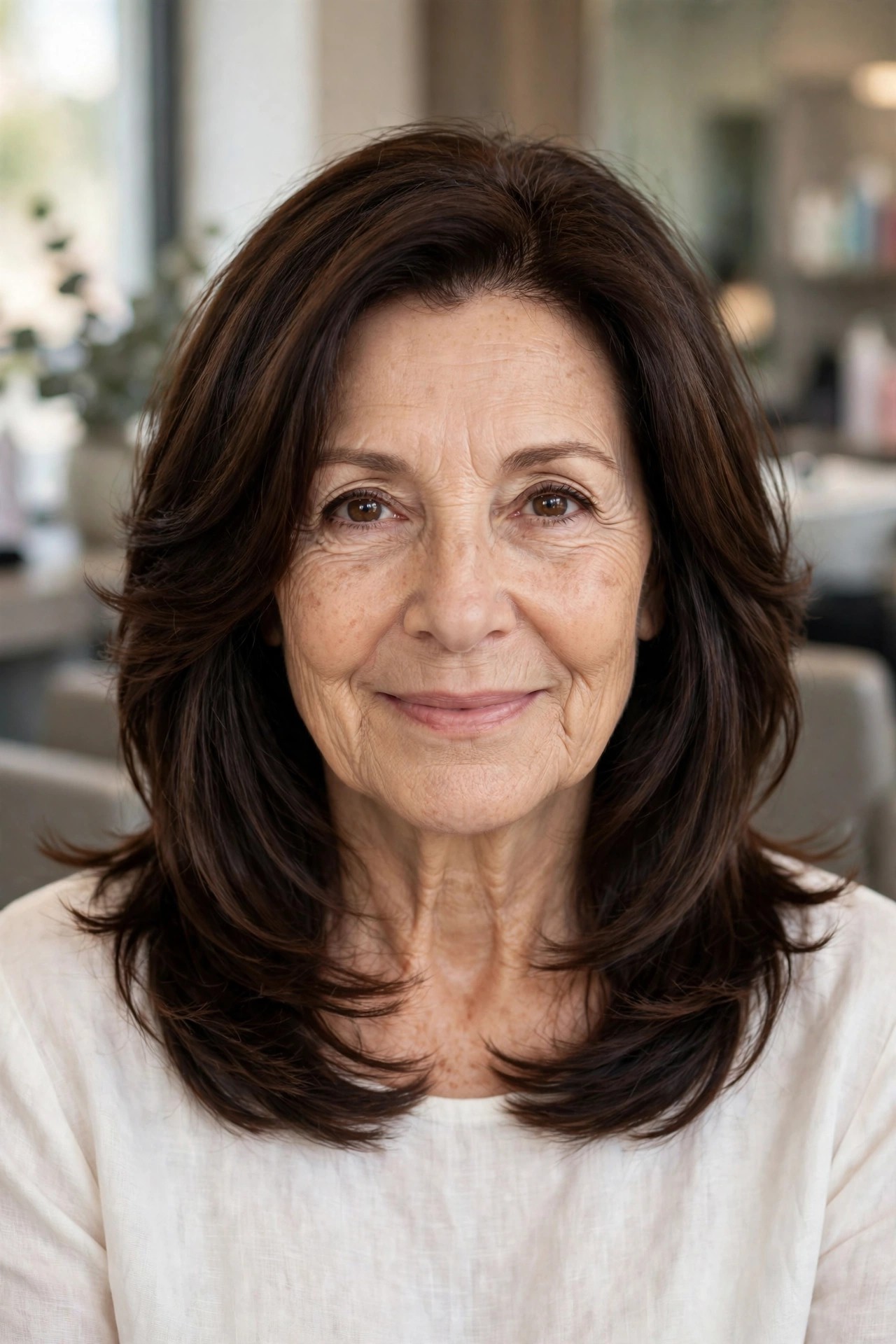 Lob with Long Layers - collarbone length lob haircut on a woman over 50