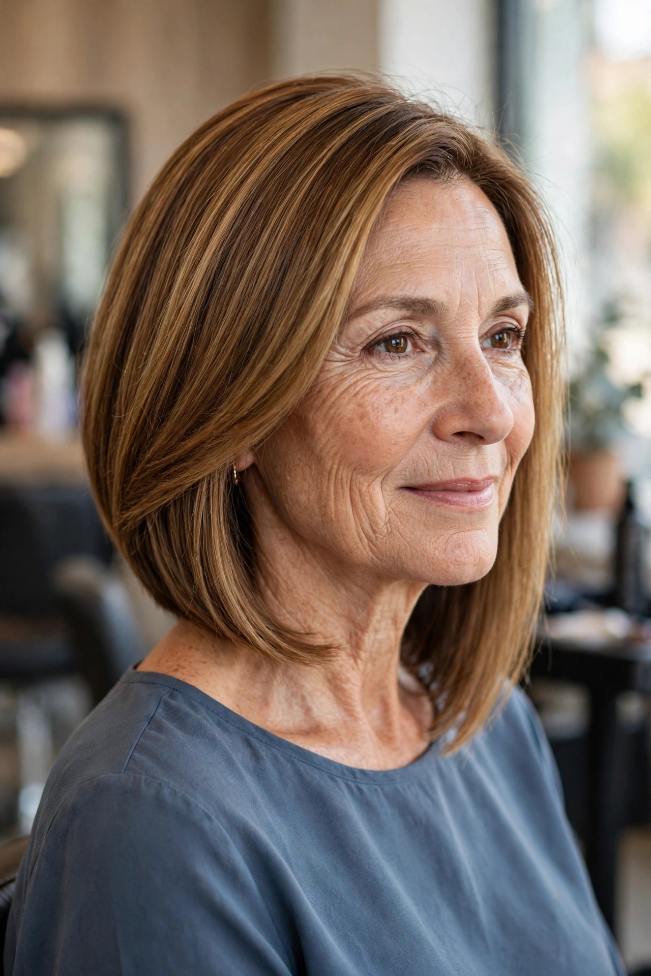 A-Line Lob - collarbone length lob haircut on a woman over 50