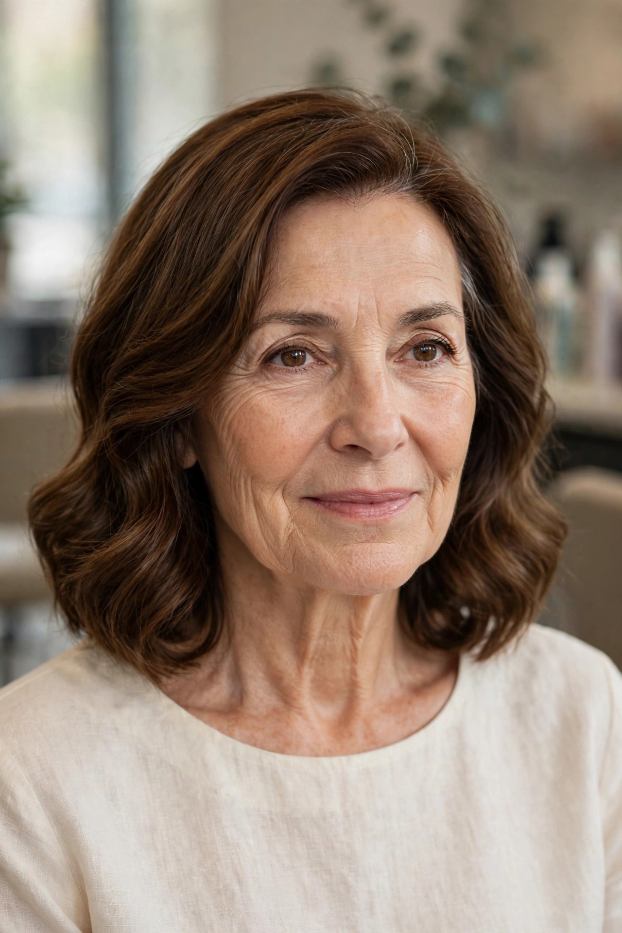 Soft-Wave Lob - collarbone length lob haircut on a woman over 50