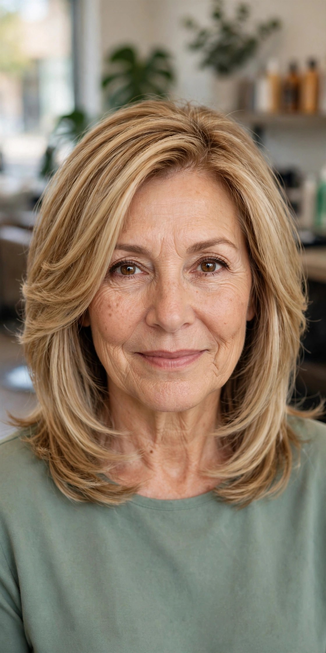 Layered Lob with Face-Framing Pieces - collarbone length lob haircut on a woman over 50