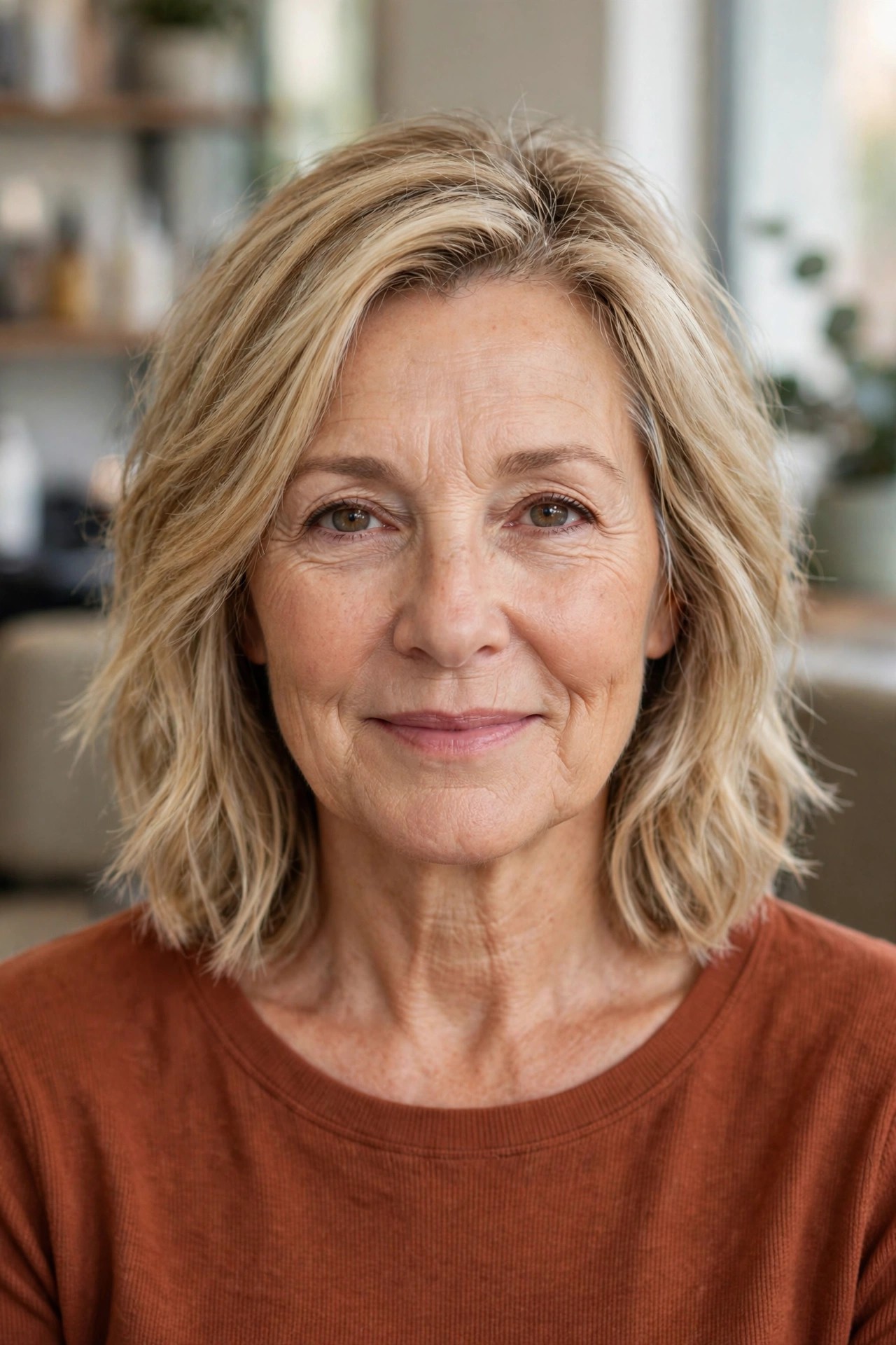 Textured-End Lob - collarbone length lob haircut on a woman over 50