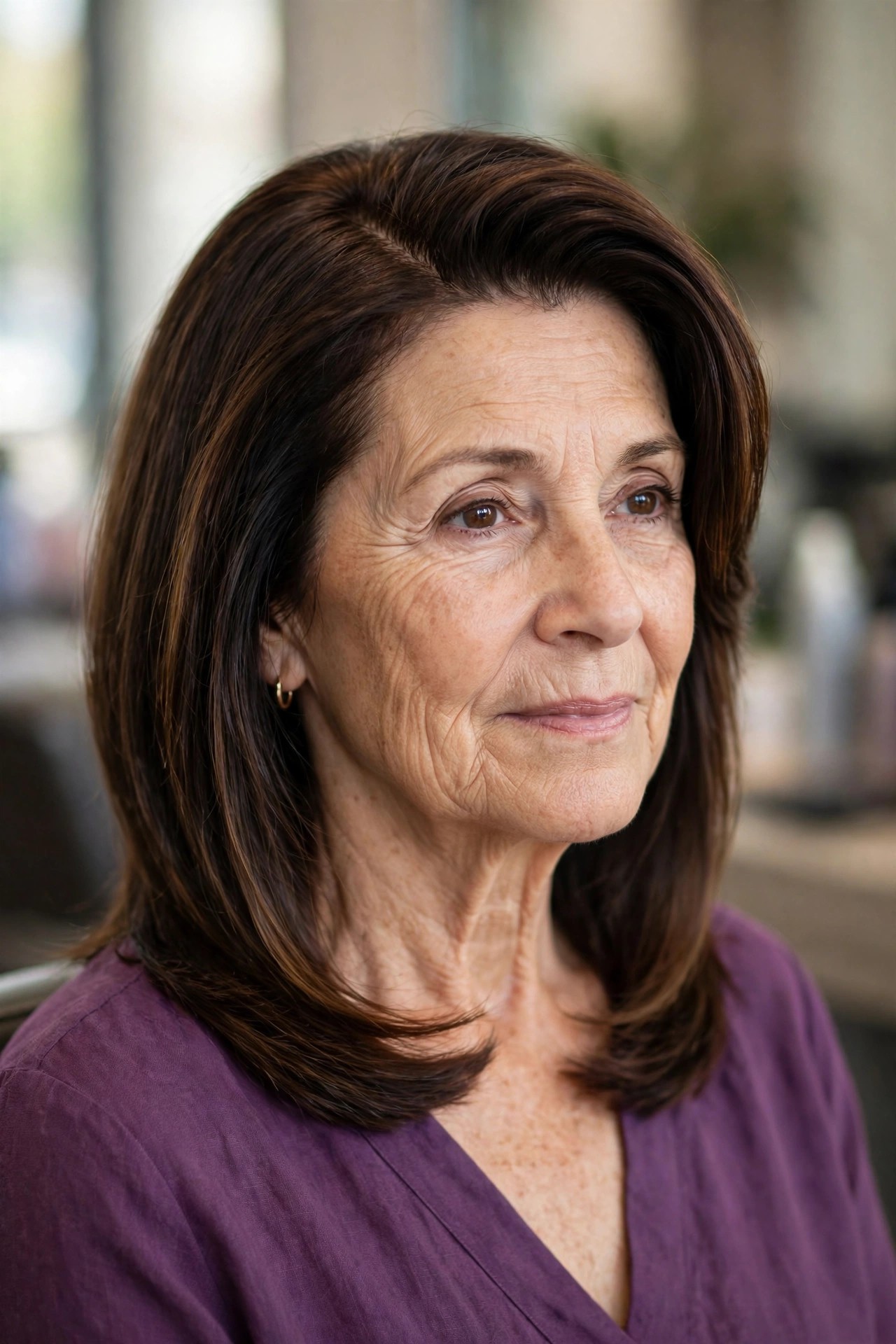 Deep Side-Part Lob - collarbone length lob haircut on a woman over 50