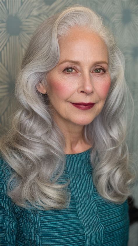 Woman over 70 with flowing Gray Length With Long Layers — long gray hairstyle inspiration for women over 70