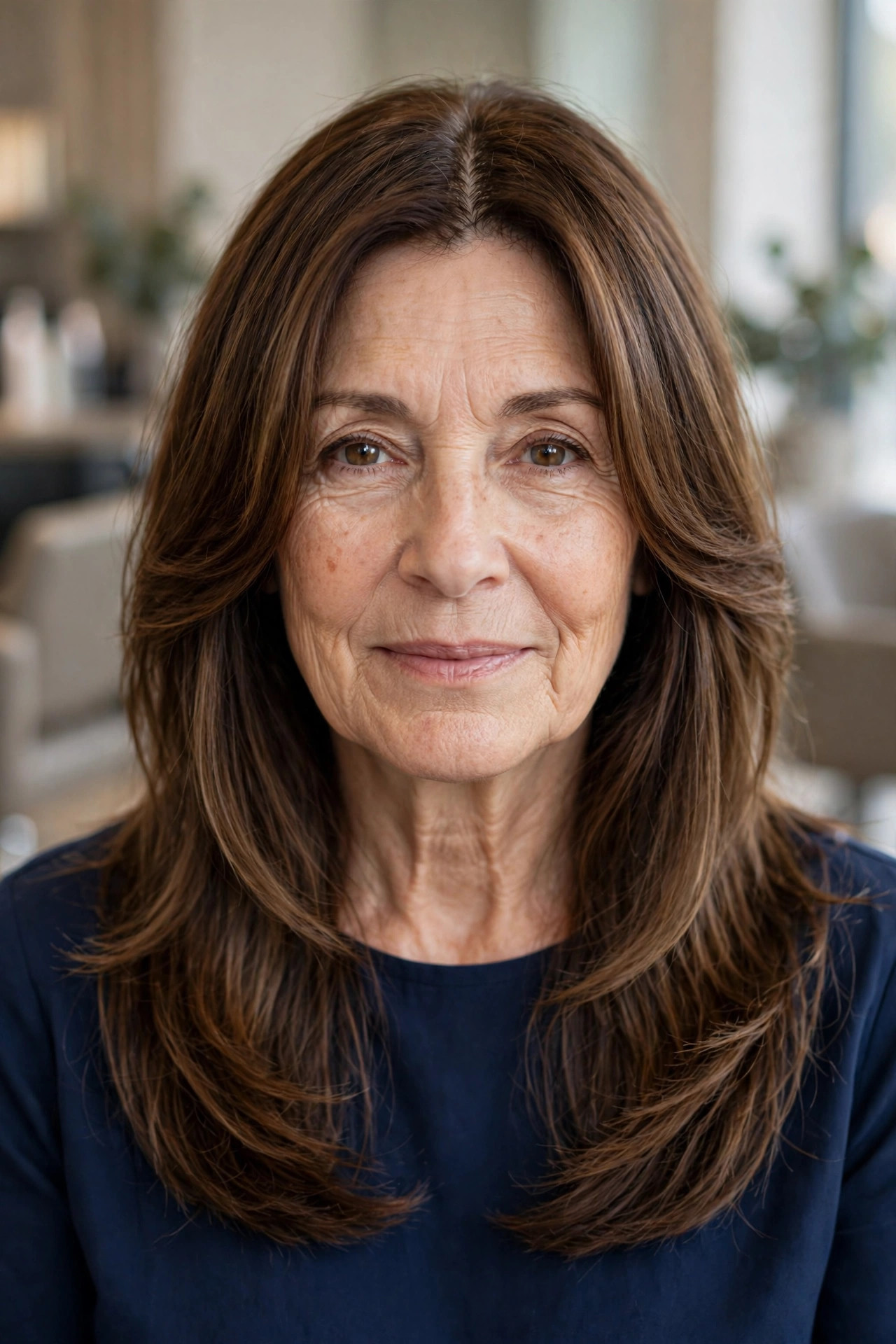 Classic Curtain Face-Framing Layers - long hair with face-framing layers for a woman over 50