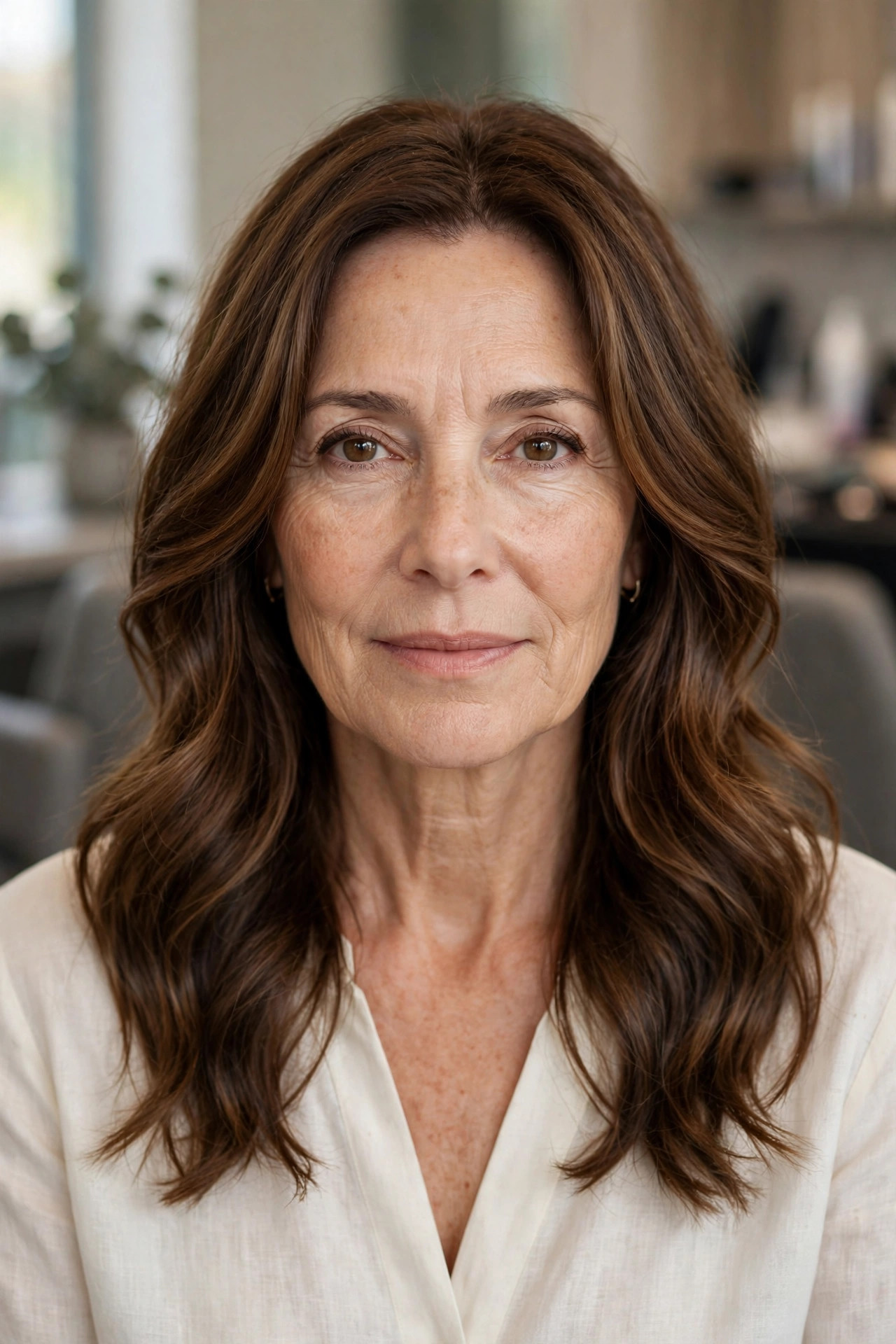 Wavy Long Hair with Face-Framing Layers - long hair with face-framing layers for a woman over 50