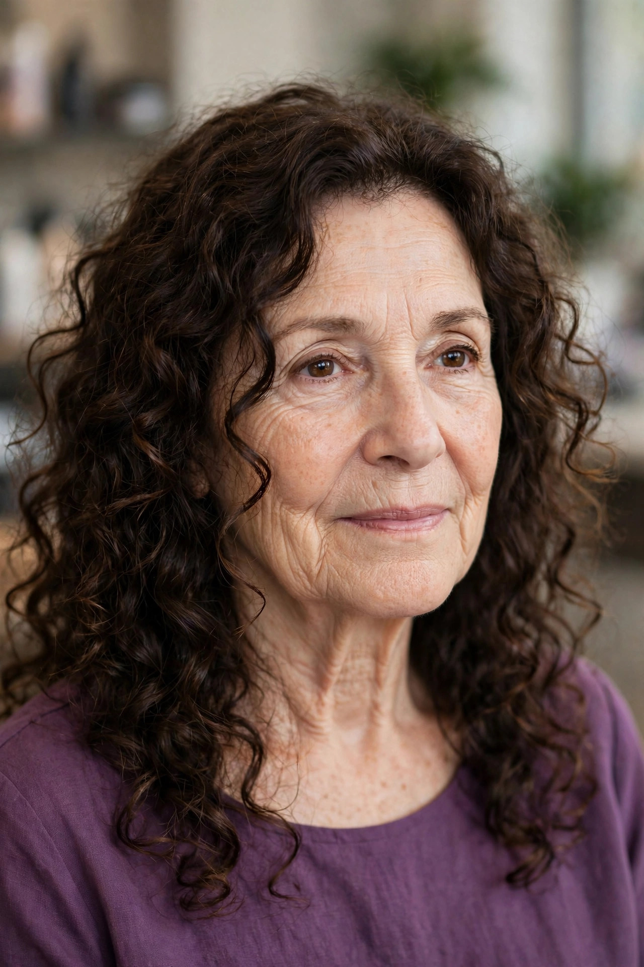 Curly Long Hair with Face-Framing Layers - long hair with face-framing layers for a woman over 50