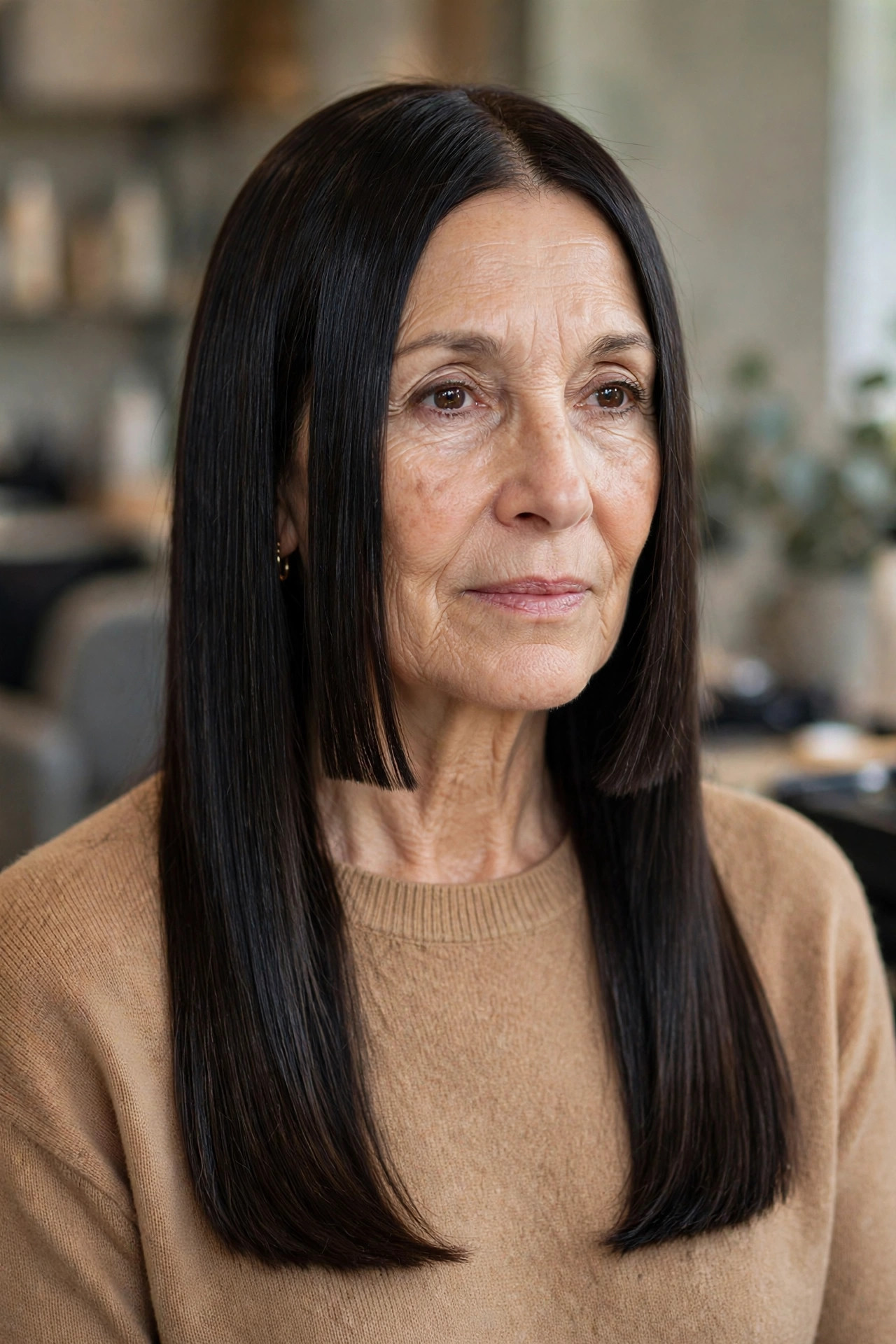 Sleek Straight Long Hair with Blunt Framing - long hair with face-framing layers for a woman over 50
