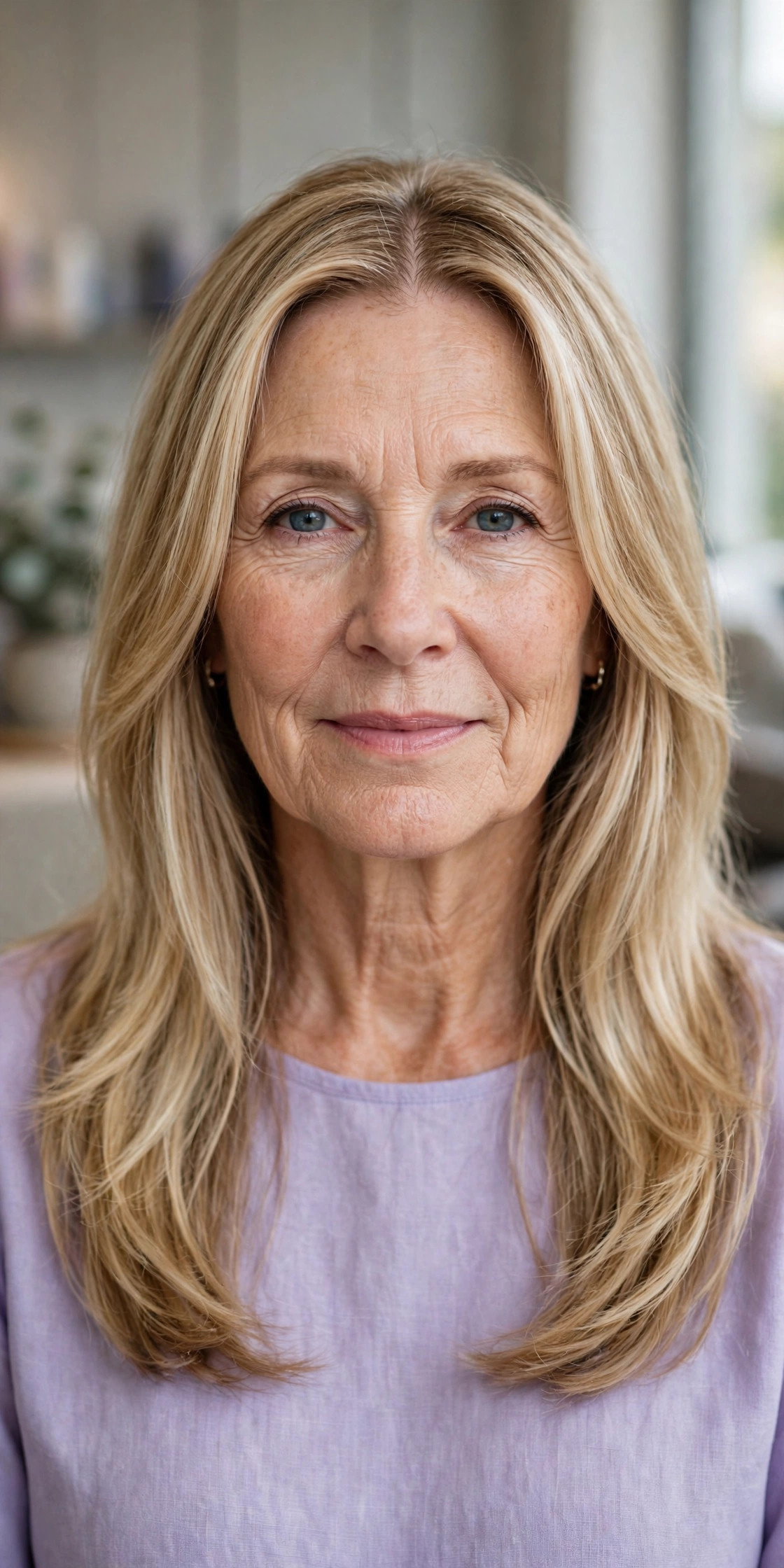 Center Part Curtain Layers for Long Hair - long hair with face-framing layers for a woman over 50
