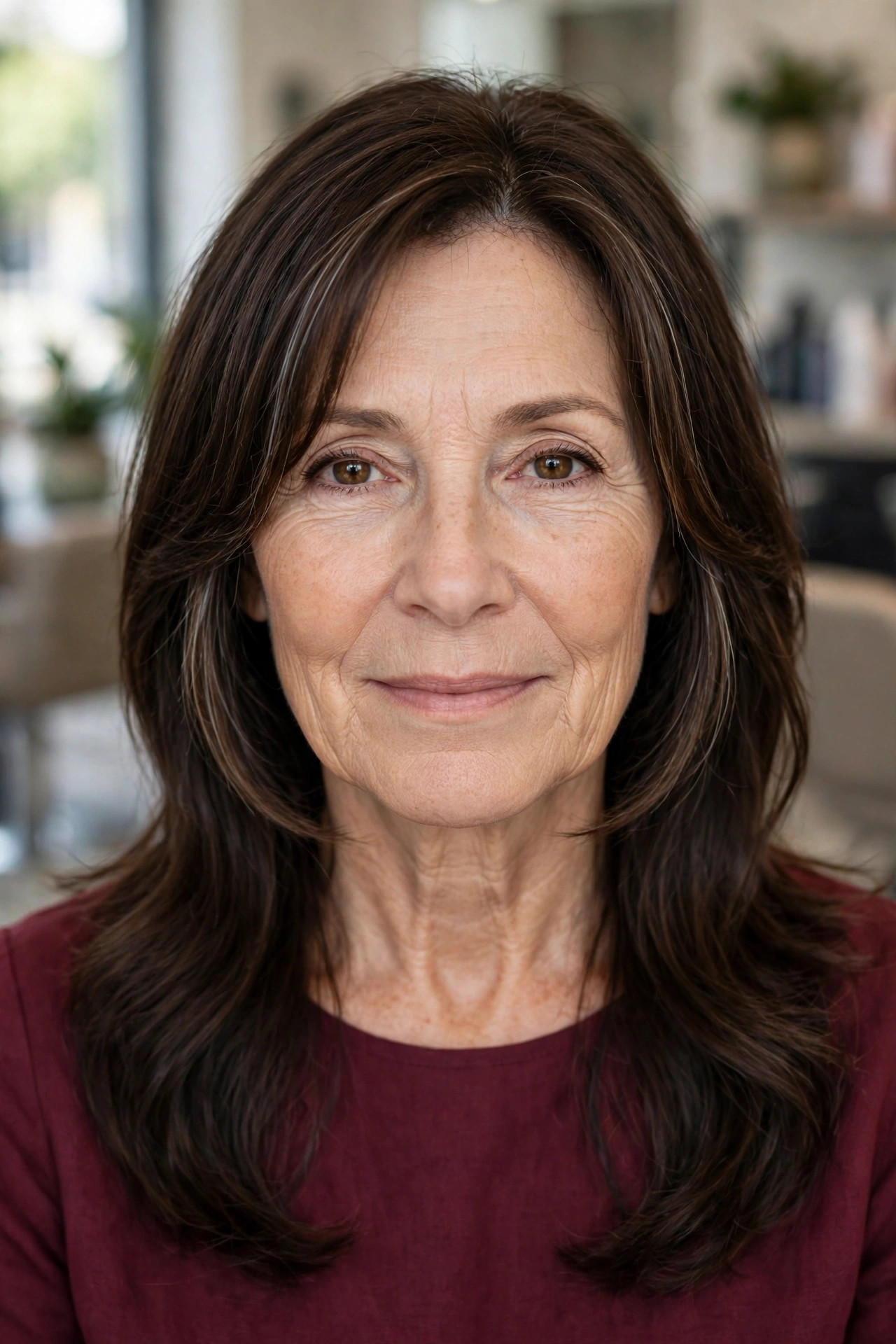 Jaw-Length Framing Pieces - long hair with face-framing layers for a woman over 50