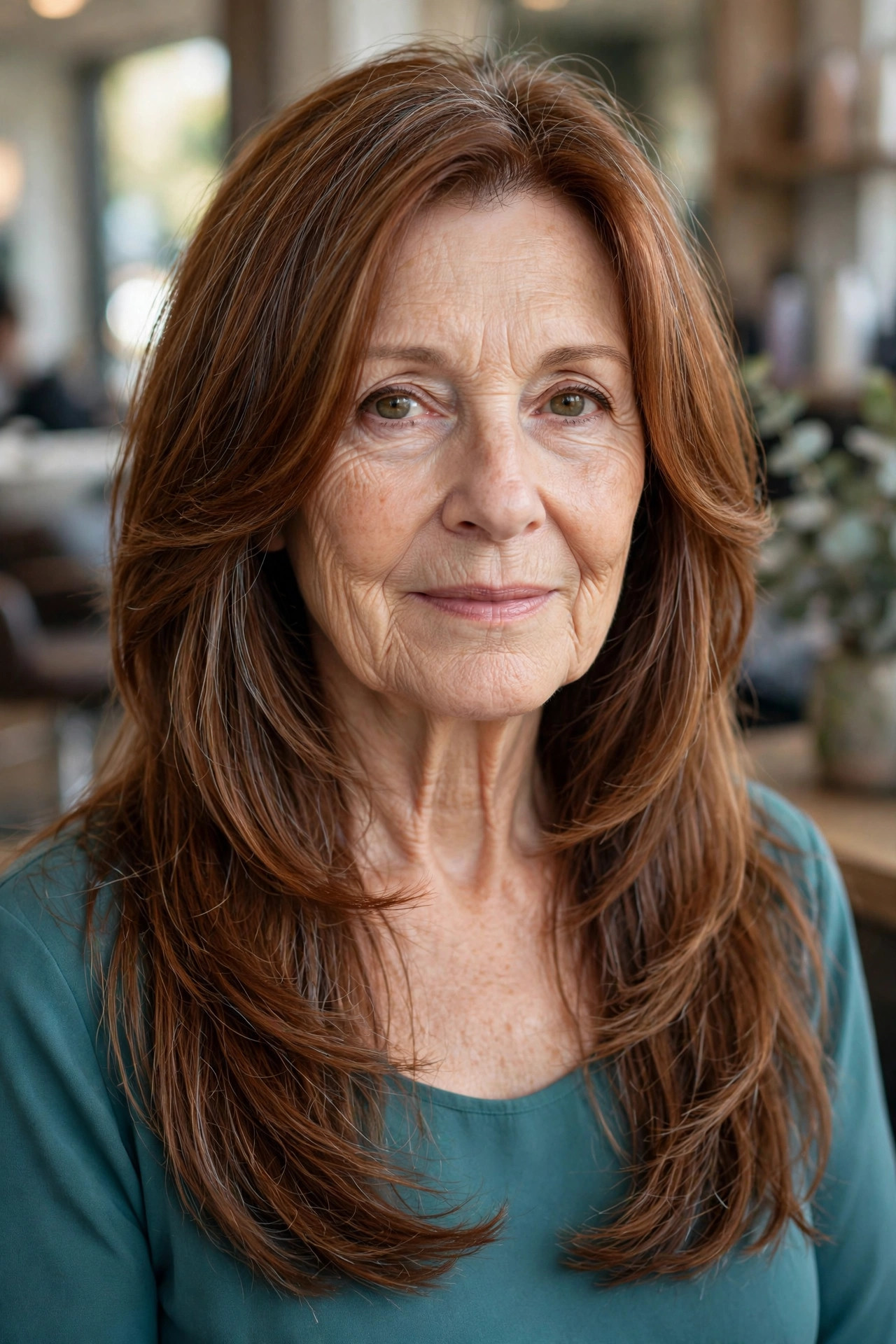 Chin-Length Framing with Long Layers - long hair with face-framing layers for a woman over 50
