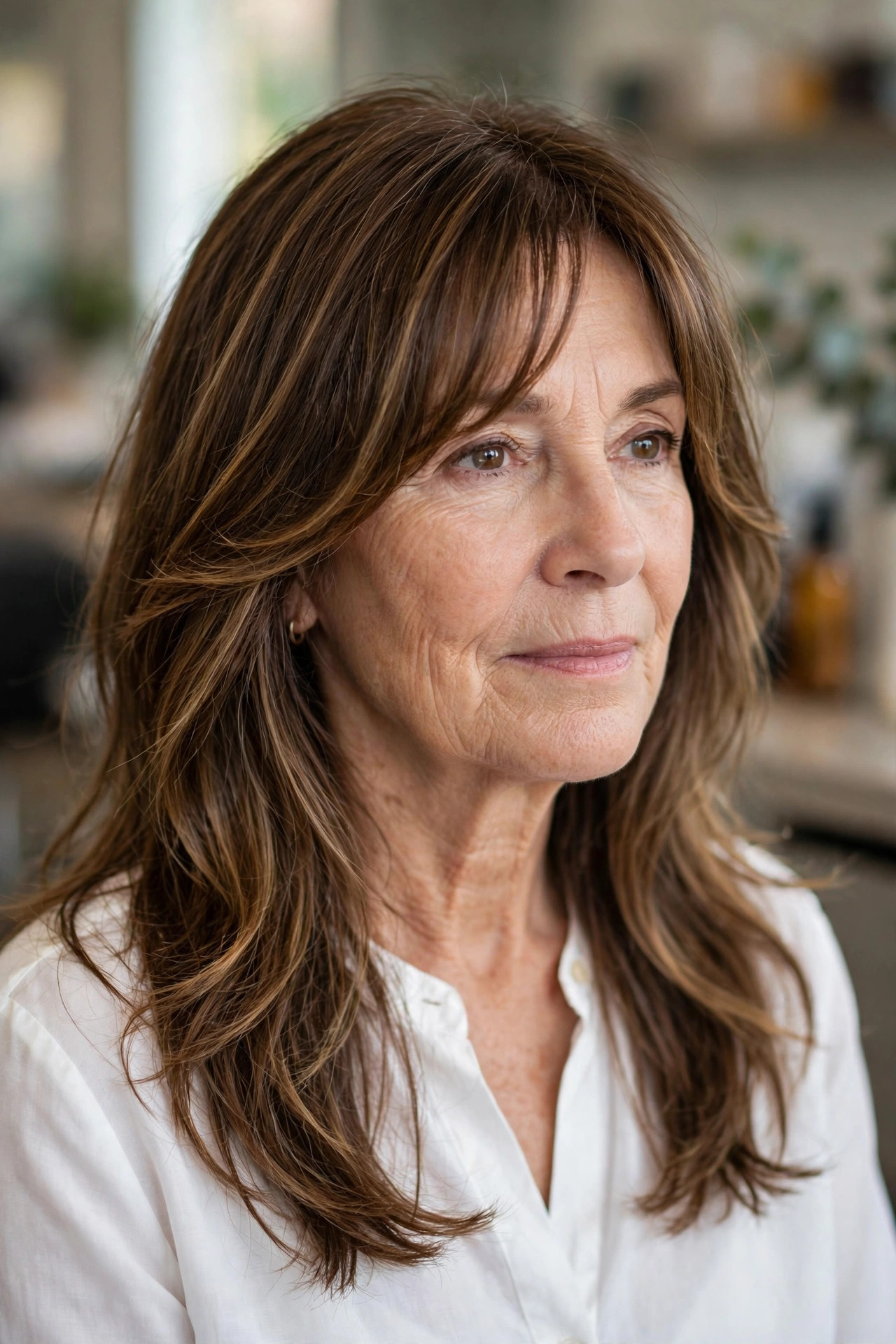Curtain Bangs with Long Face-Framing Layers - long hair with face-framing layers for a woman over 50