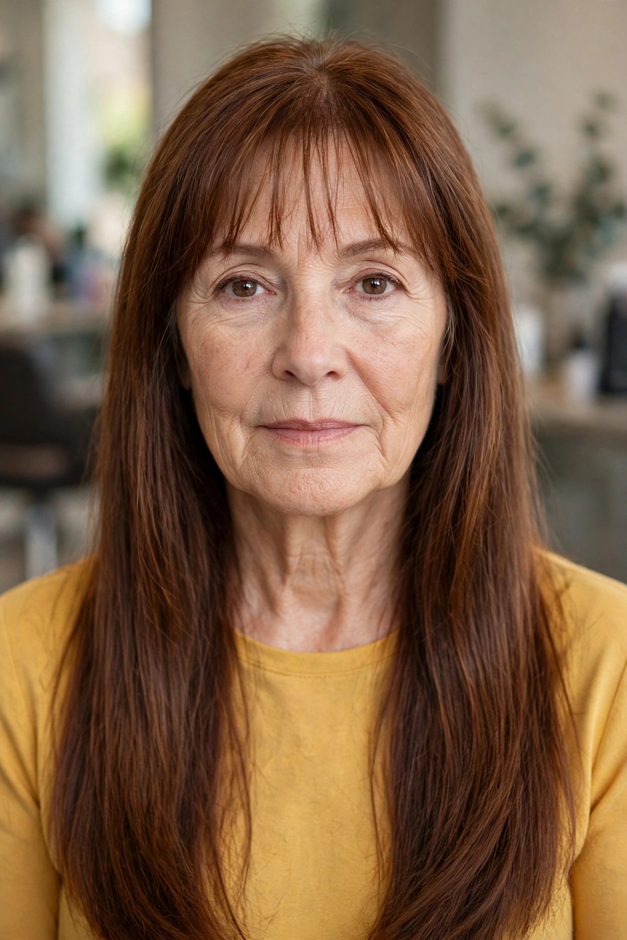 Long Hair with Wispy Bangs - long hairstyle for a woman over 50