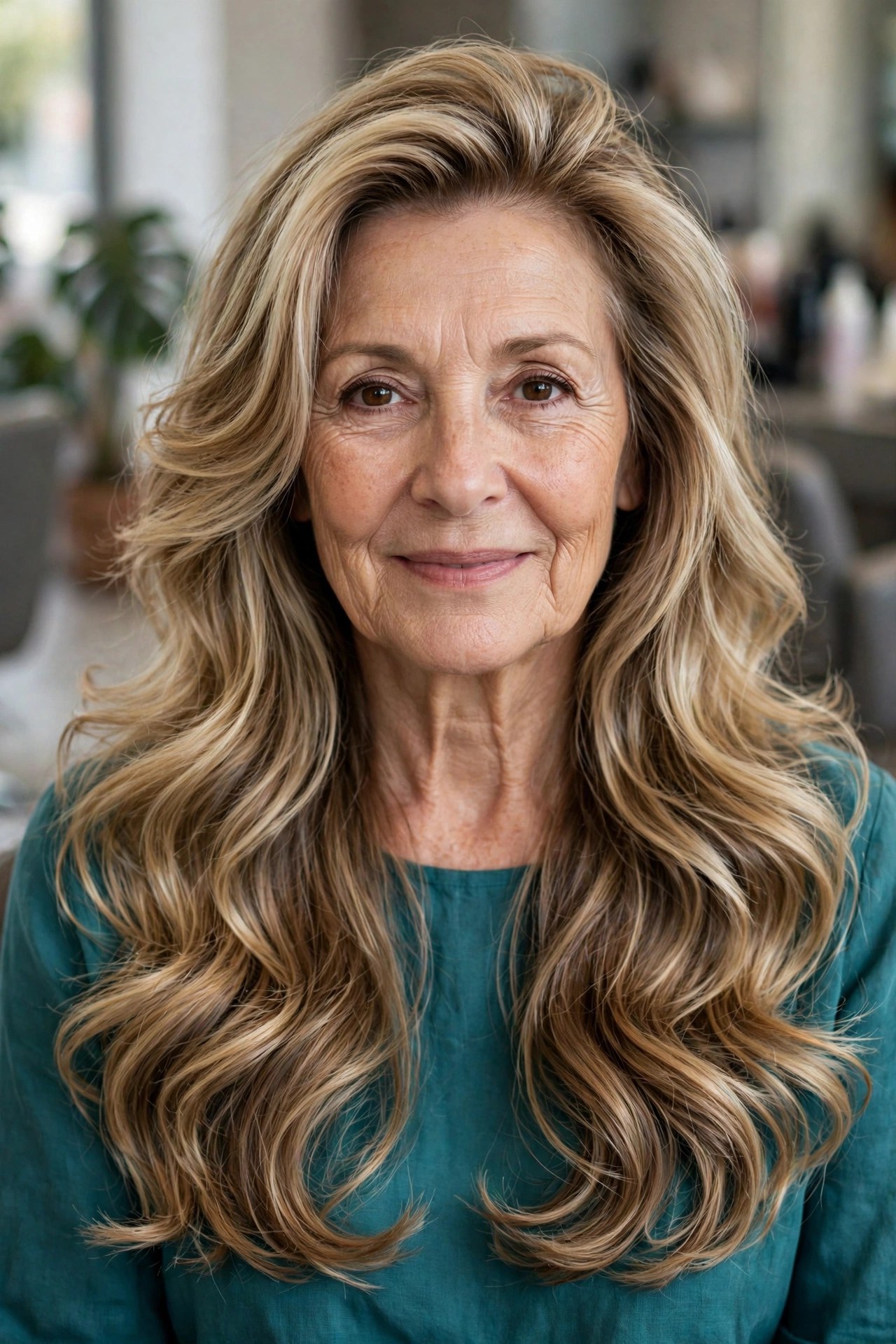 Voluminous Blowout with Bouncy Layers - long hairstyle for a woman over 50